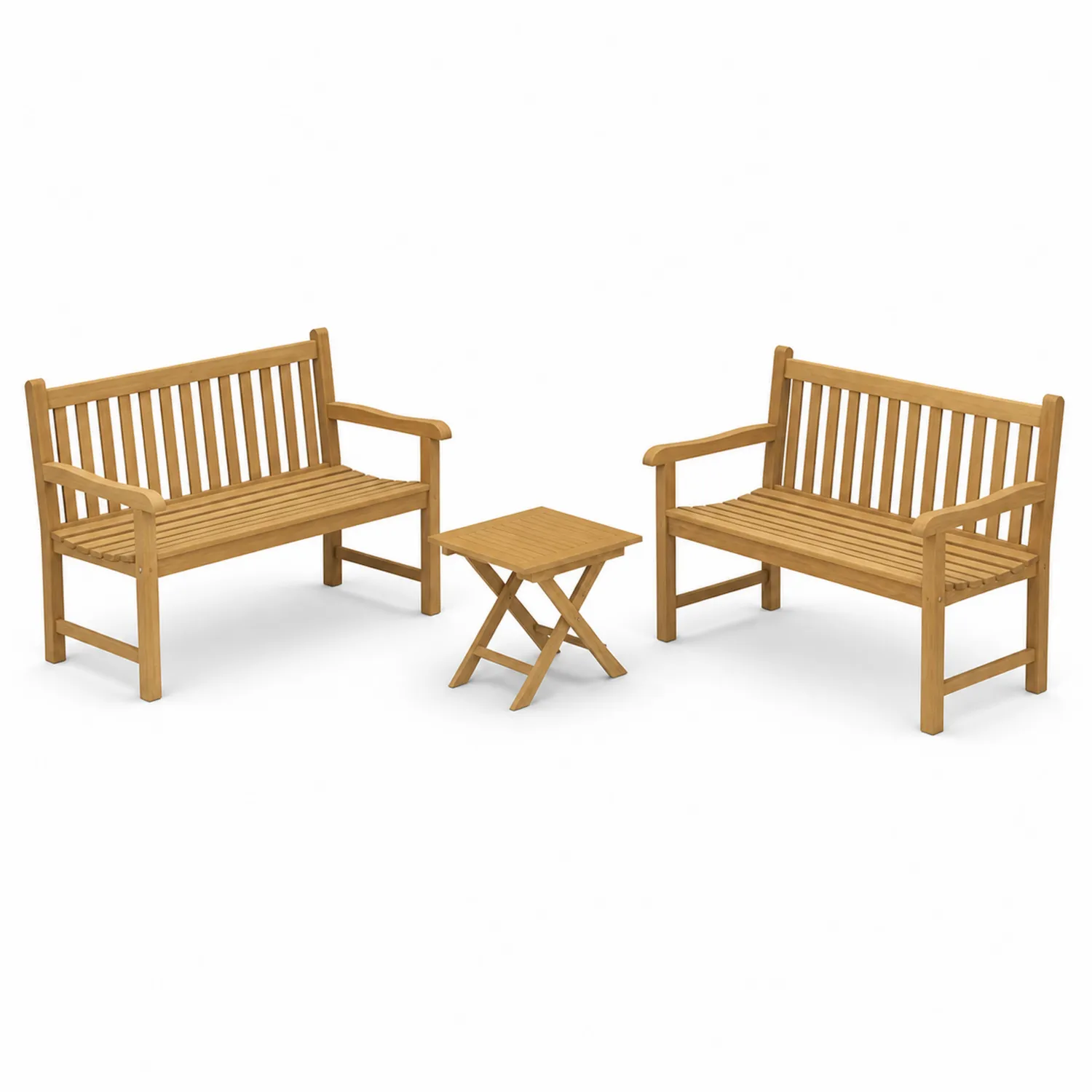 Gartenbank Set aus Akazienholz mit Tisch, 2-Sitzer, Natur-Nordellonest