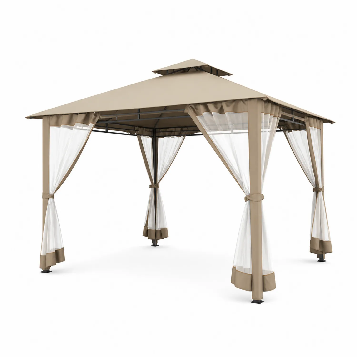 Metall Pavillon 3x3m Beige Polyesterdach mit Vorhängen-Nordellonest