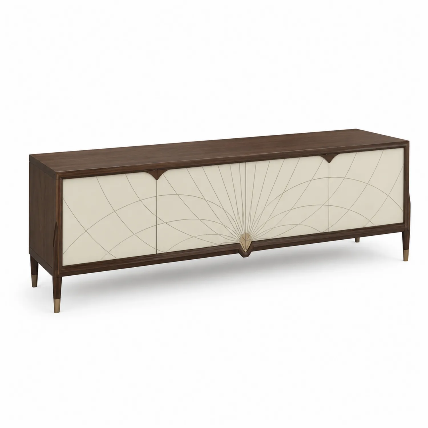Holz TV-Schrank mit Kunstlederfront, 180cm, Creme/Eiche-Nordellonest