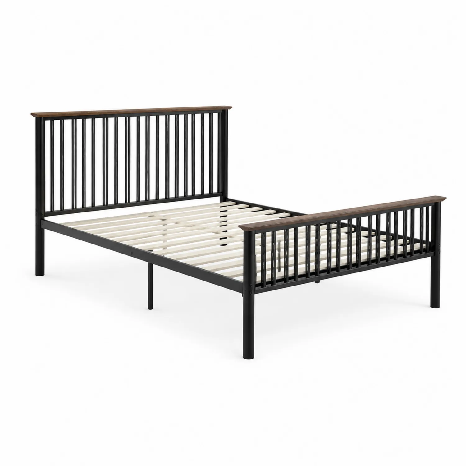 Metallbett mit Holzdetails Schwarz/Braun 200x160 cm-Nordellonest