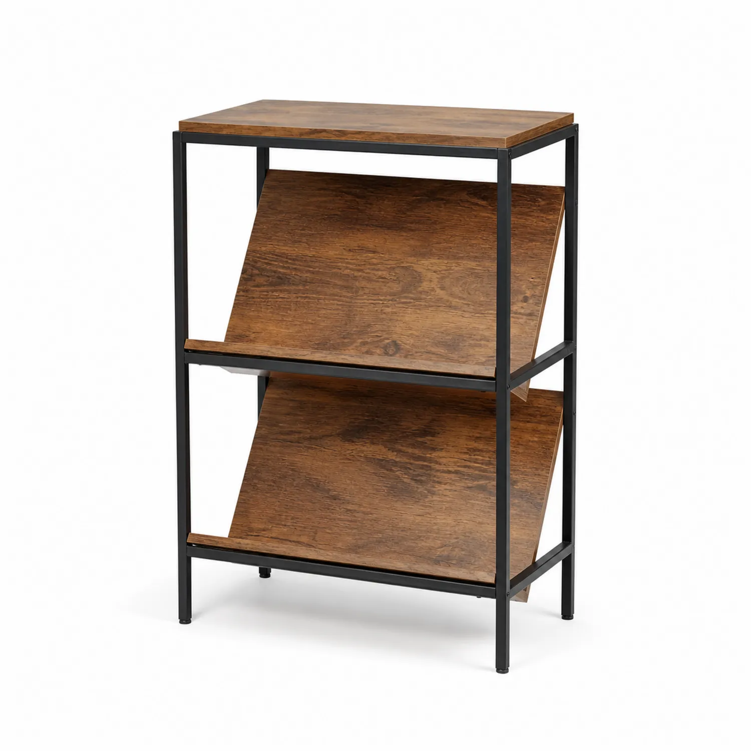 Bücherregal MDF-Holz Metallrahmen 2 Ablagen 60x30x80cm Braun/Schwarz-Nordellonest