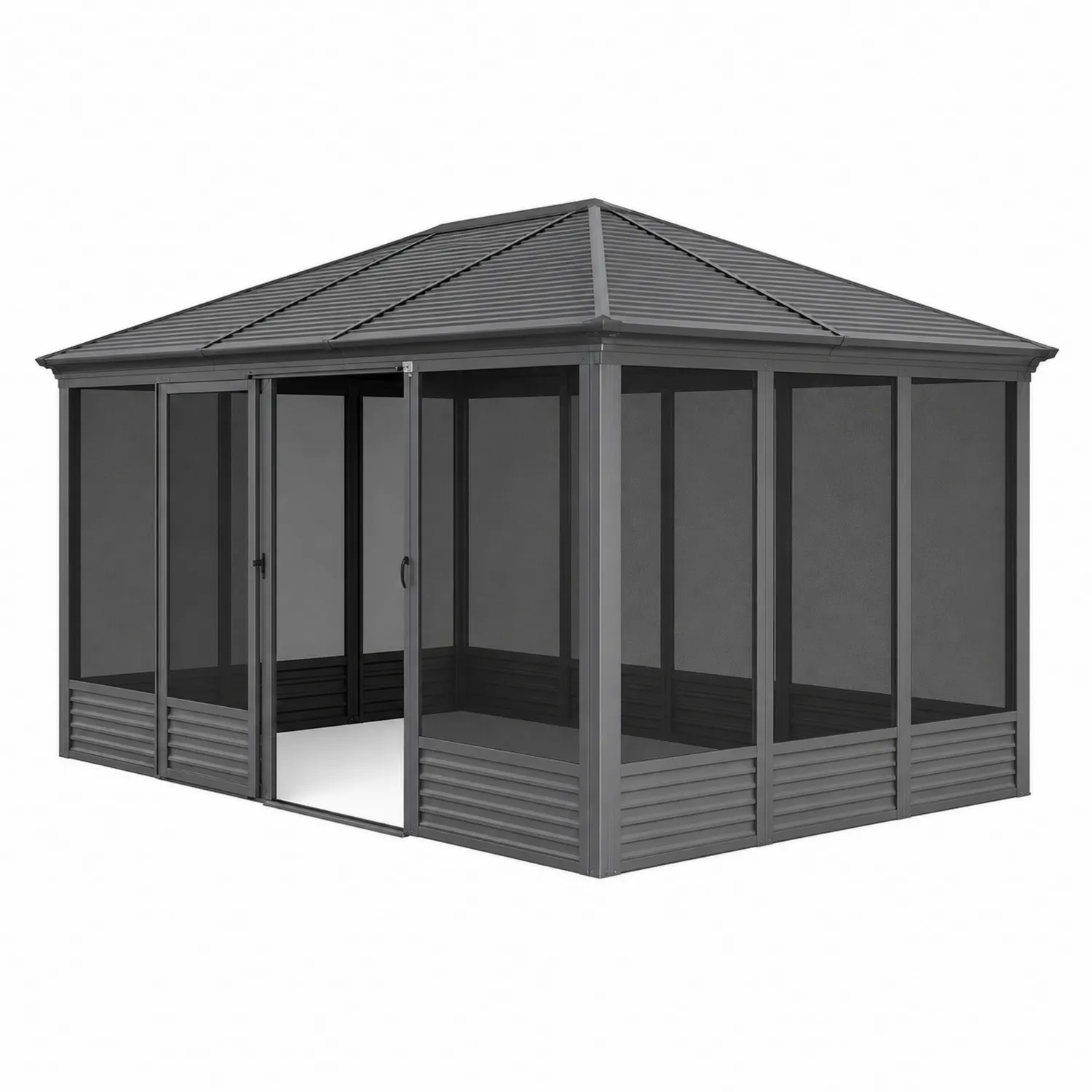 Aluminium Gartenpavillon mit Schiebetür und Netzpaneelen, 300x400x270 cm, Grau-Nordellonest