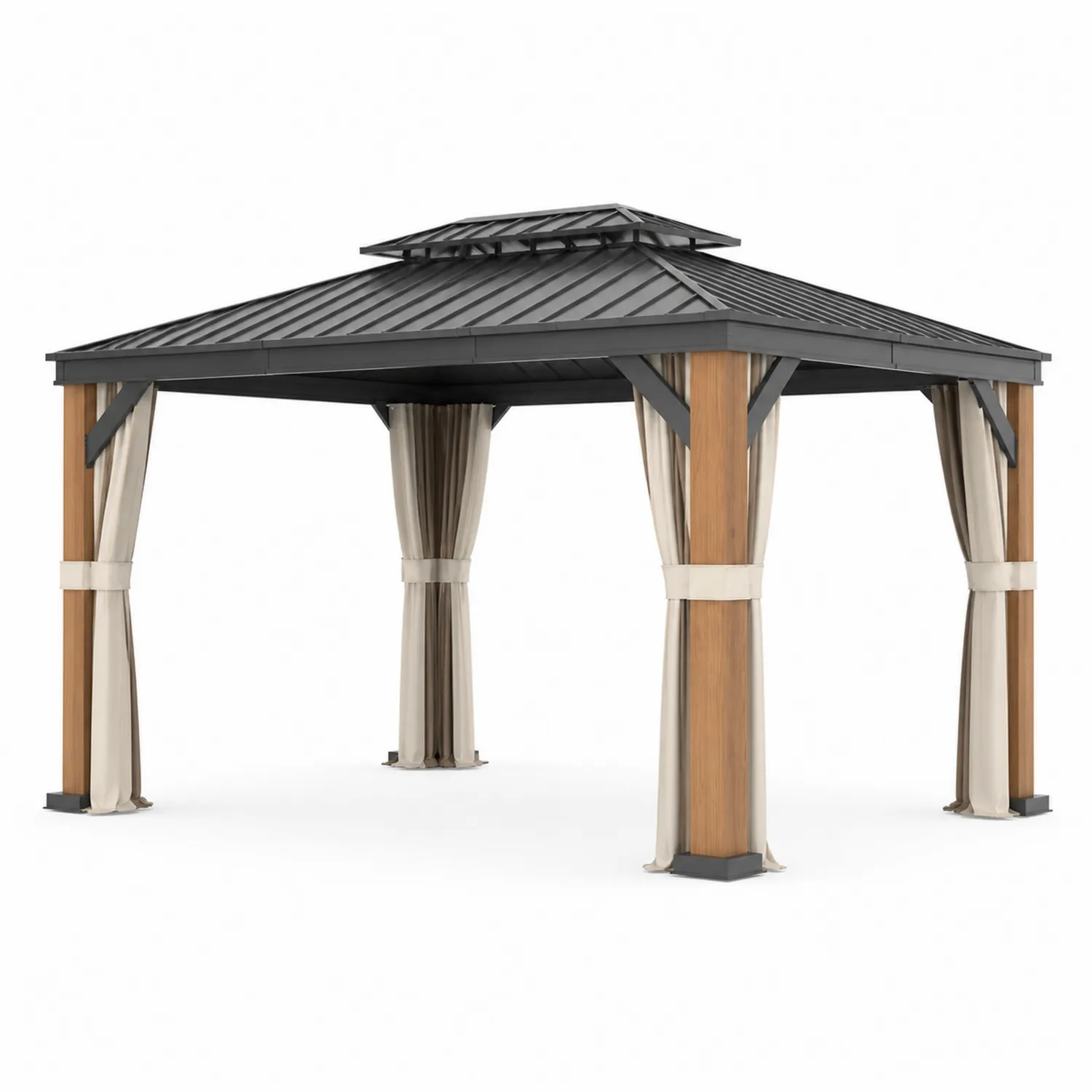 Pavillon mit Stahlrahmen und Holzoptik, 3x3m, Dunkelgrau-Nordellonest