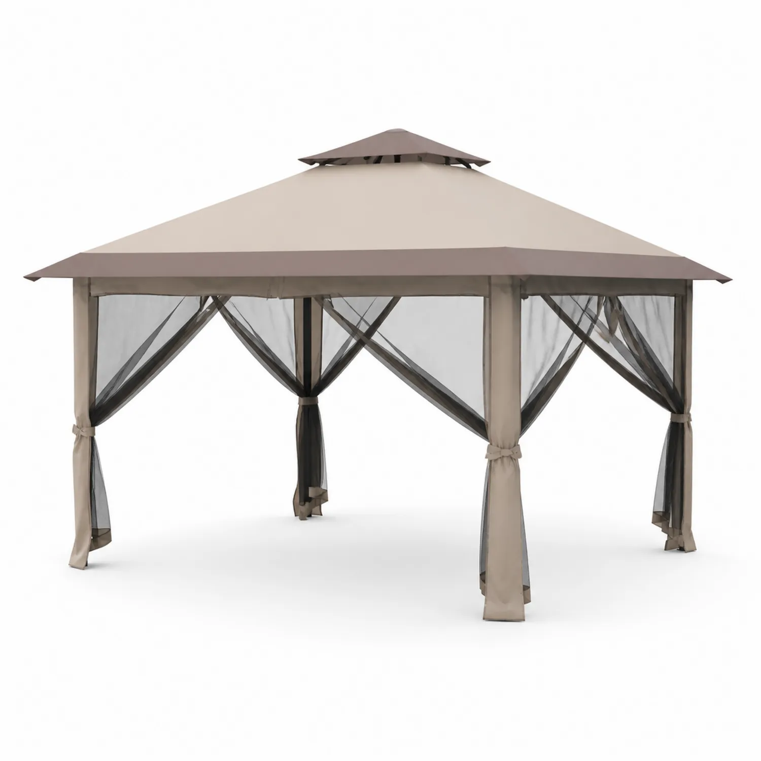 Stahlpavillon mit Polyester Moskitonetz 3x3m Beige/Schwarz-Nordellonest