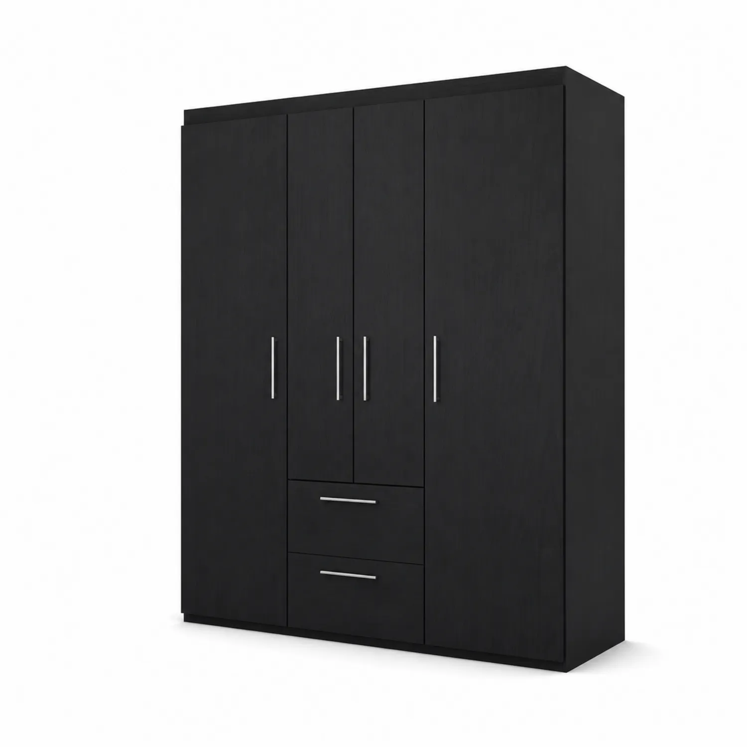 Schrank mit 4 Türen und 2 Schubladen Schwarz Holz 200cm x 150cm x 60cm-Nordellonest