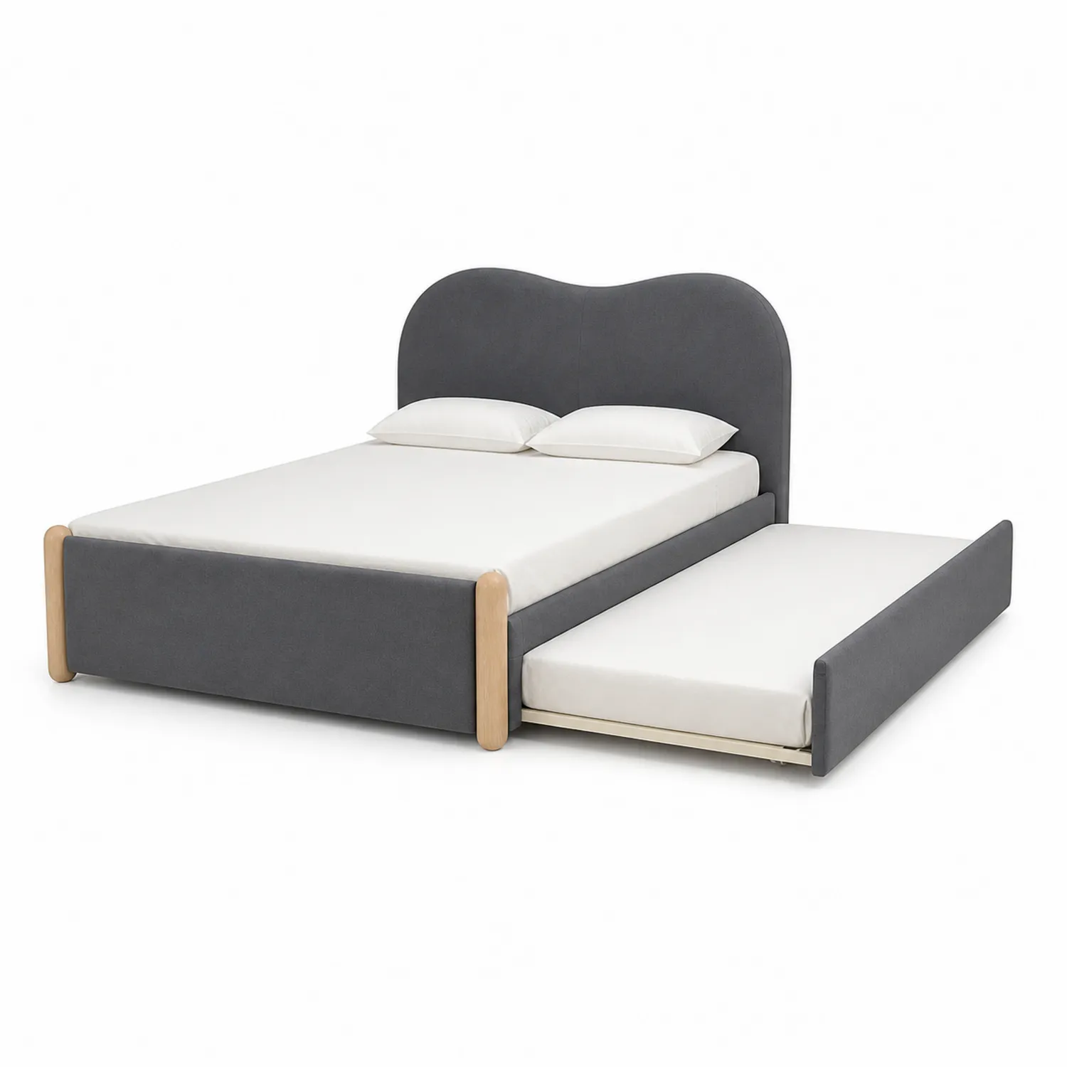 Polsterbett mit ausziehbarem Gästebett Stoff Holz Grau-Nordellonest