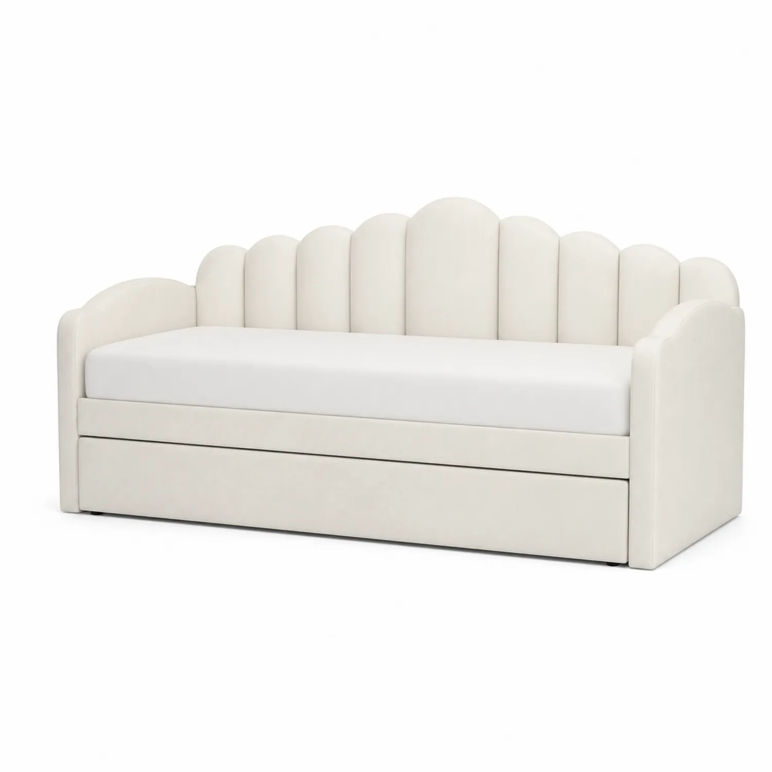 Tagesliege mit Rückenlehne und Ausziehbett Weiß Samt 200x90 cm-Nordellonest