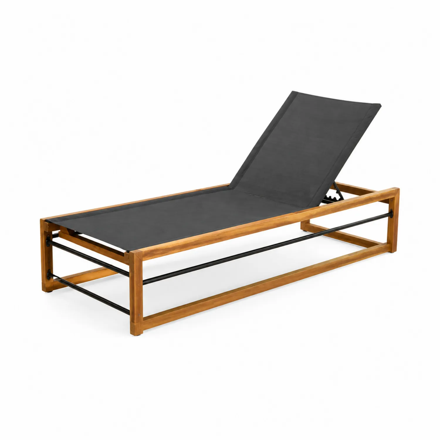 Gartenliege Akazienholz Polyestergewebe Schwarz 200x65x25 cm-Nordellonest