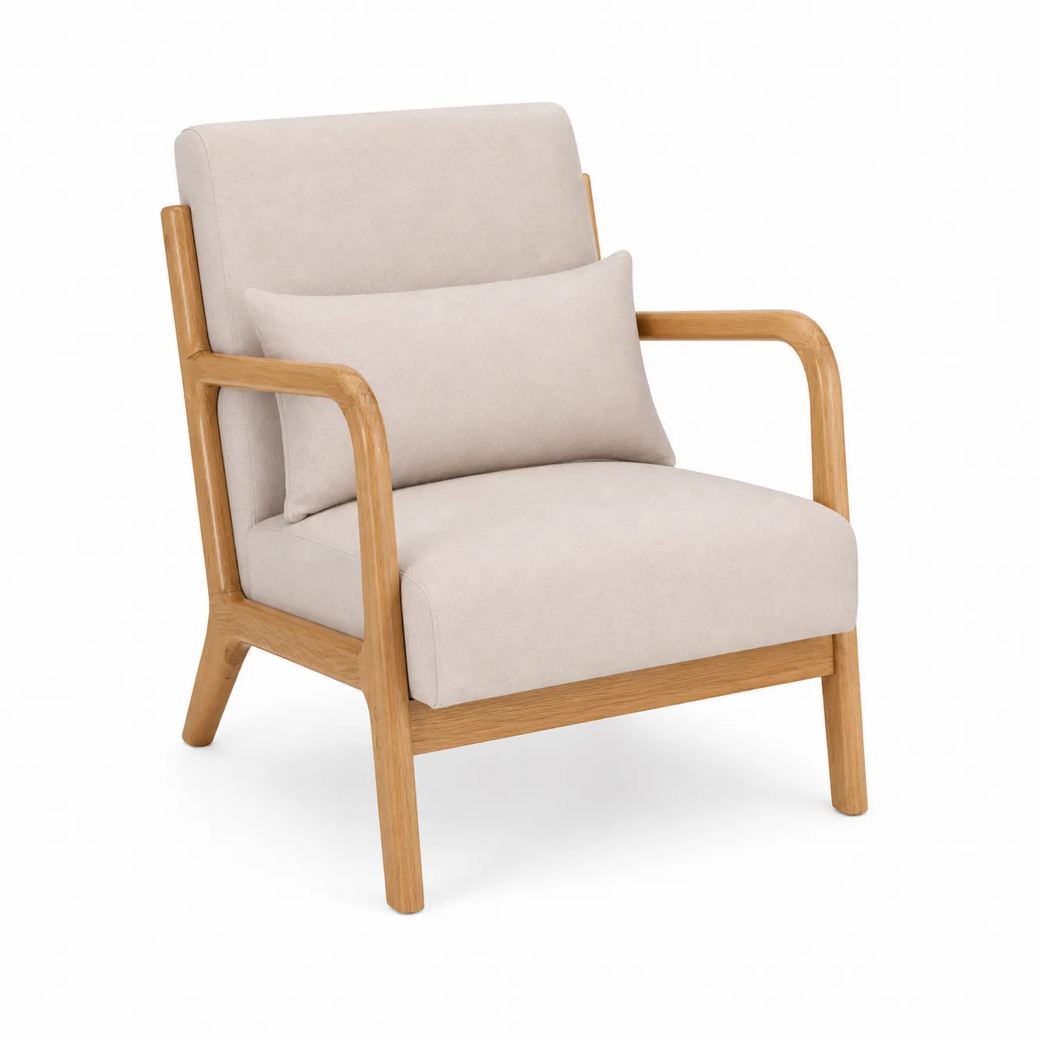 Eiche Sessel mit Polyesterkissen Beige-Nordellonest