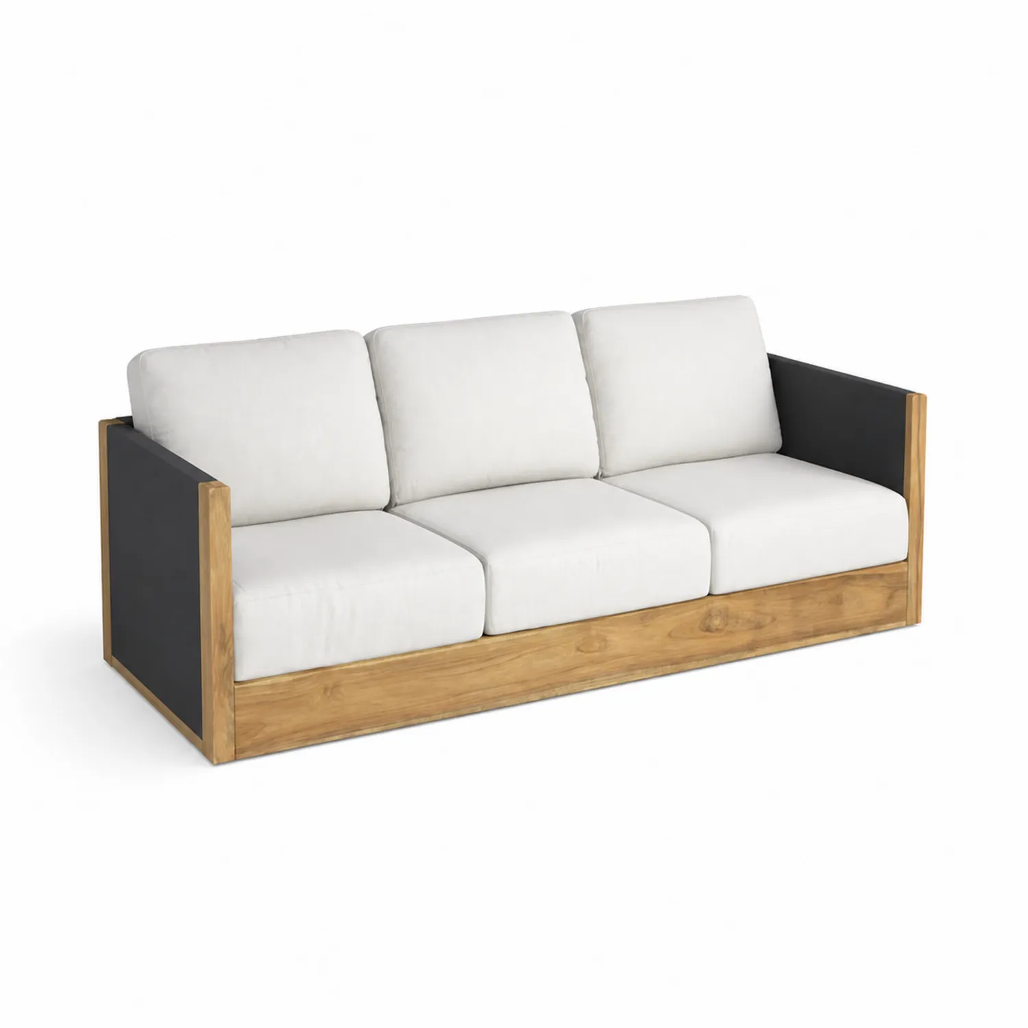 3-Sitzer Outdoor Sofa Teakholz mit weißen Polyesterkissen-Nordellonest