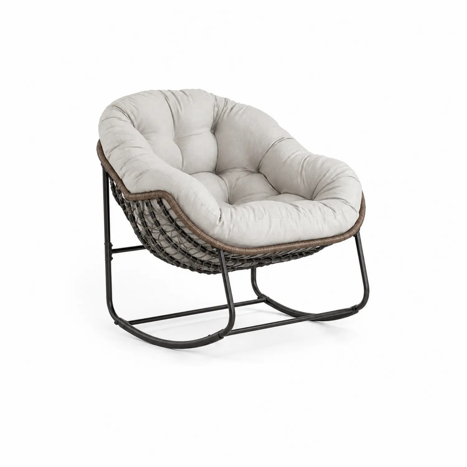 Schaukelstuhl aus Stahl und Polyrattan mit Polyestergarnitur Beige-Nordellonest