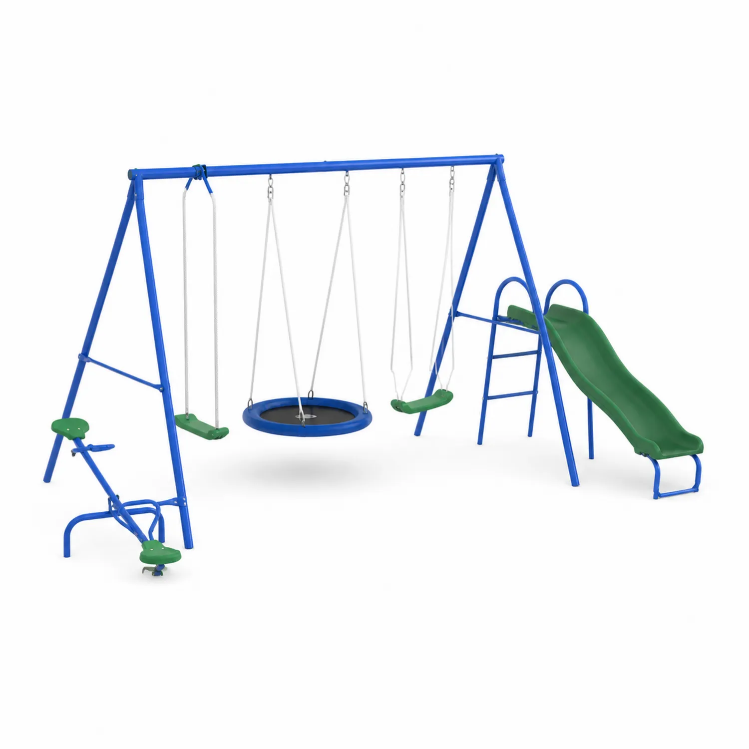 Spielplatzset aus Stahl mit Rutsche und Schaukeln Grün/Blau-Nordellonest