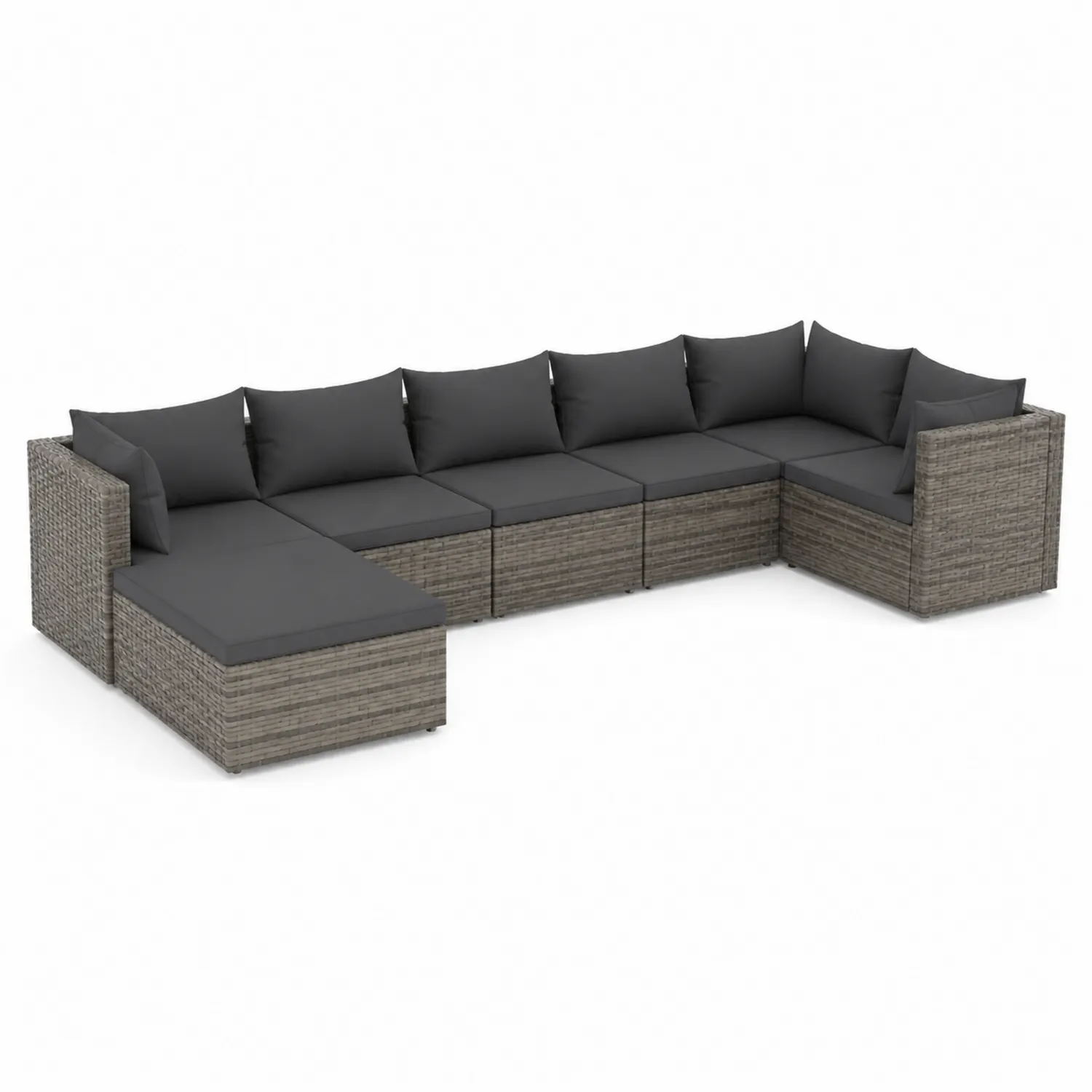 L-förmiges Gartensofa-Set aus Polyrattan mit Kissen Dunkelgrau-Nordellonest
