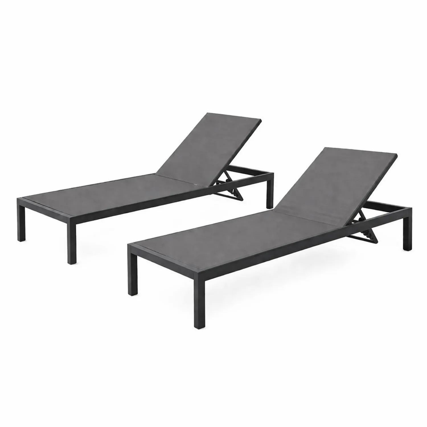 2er Set Sonnenliege Aluminium Textilene Anthrazit Verstellbar-Nordellonest
