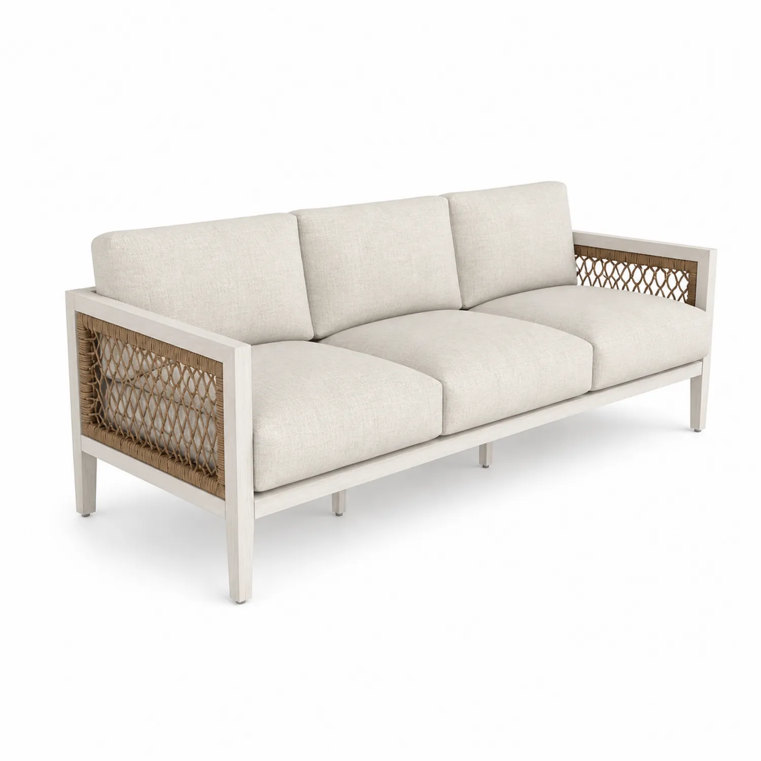 Garten Sofa 3-Sitzer rechteckig Holz/Polyester Beige-Nordellonest