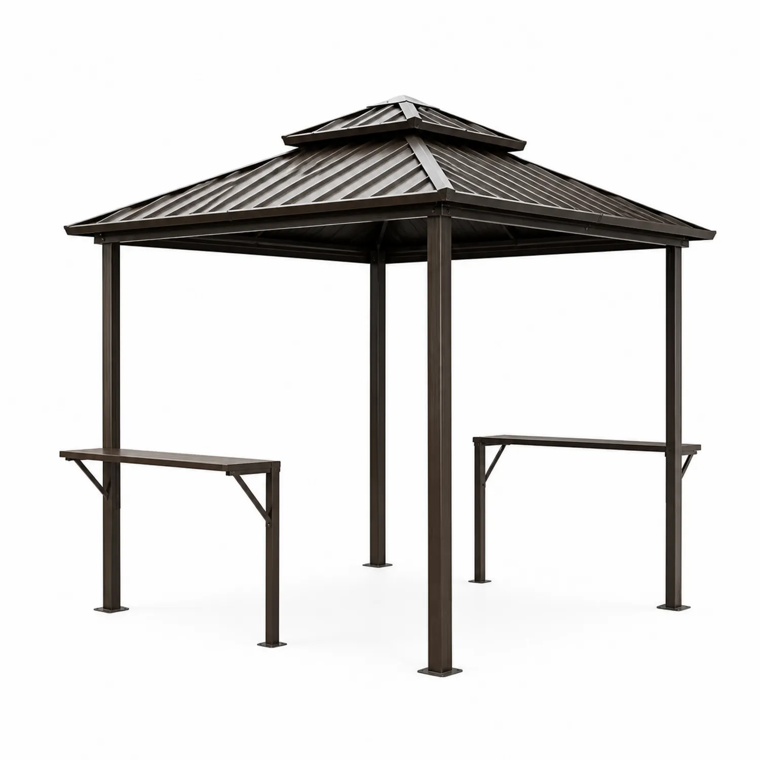 Metallpavillon mit Doppeldach aus Stahl, 300x300x270 cm, Braun-Nordellonest