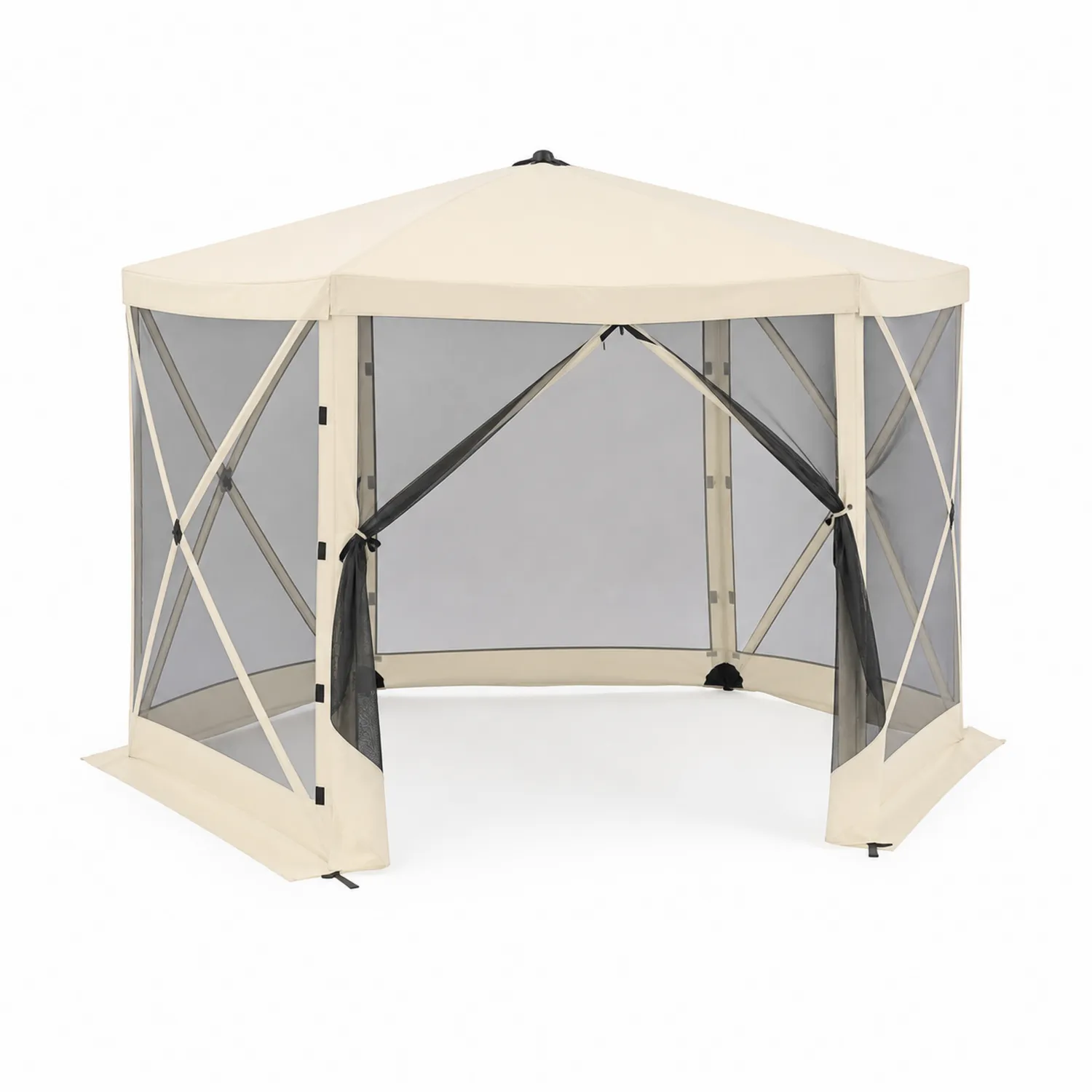 Sechseckiges Pavillon aus Polyester mit Stahlrahmen Beige-Nordellonest