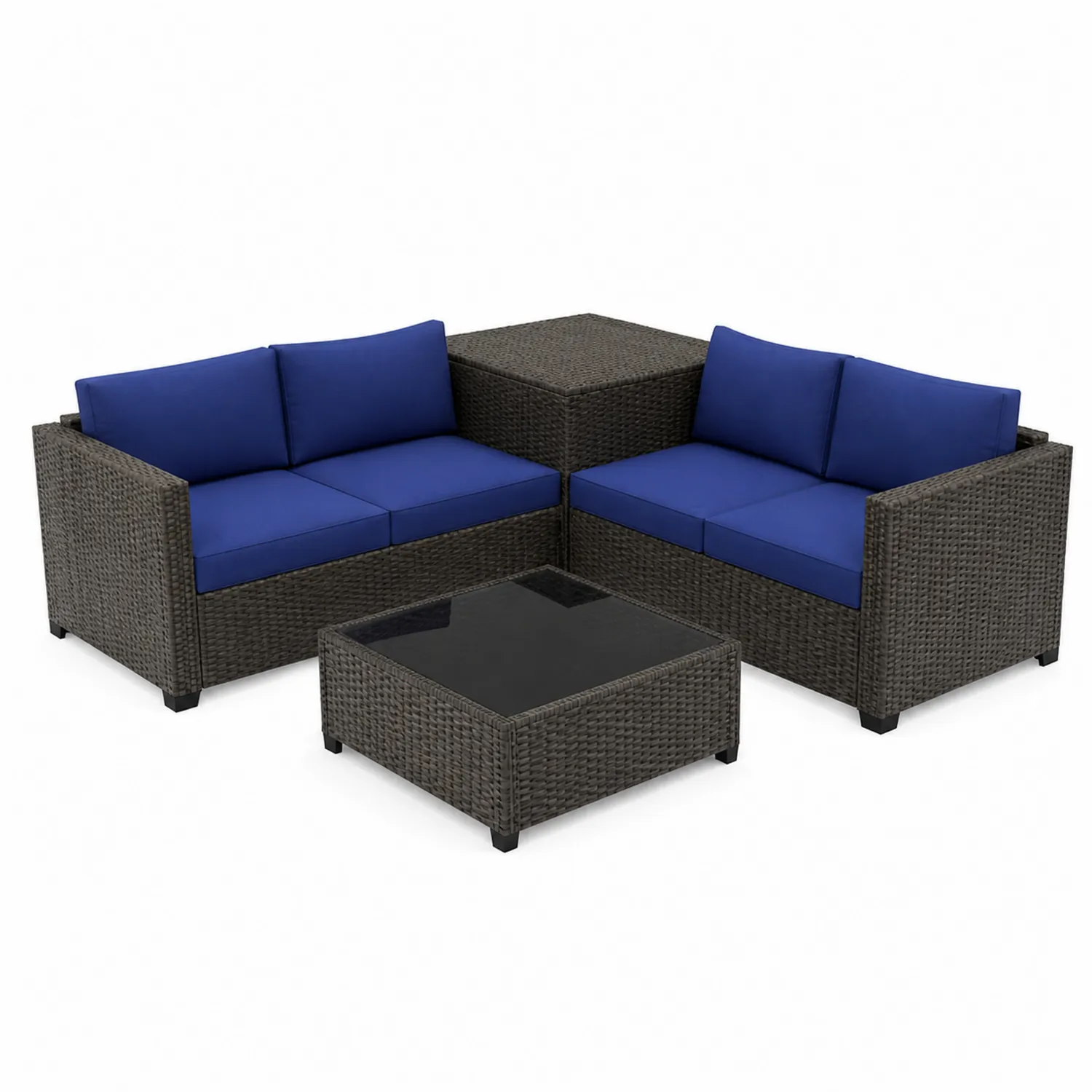 5-teiliges Gartenmöbel-Set aus Polyrattan, Blau und Grau-Nordellonest