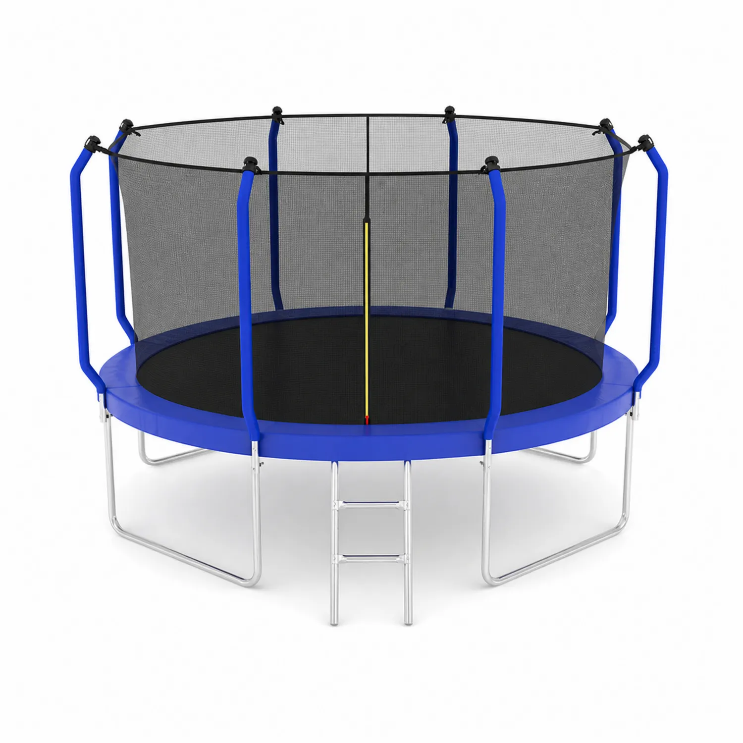 Cama elástica redonda de acero con red de seguridad y escalera
