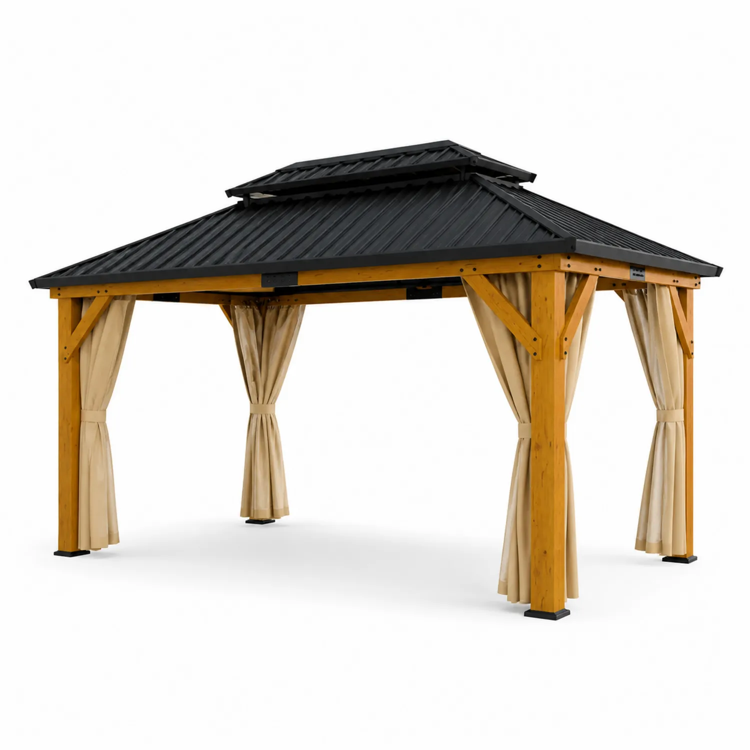 Pabellón exterior de madera y aluminio de 3x3 m en Beige y Negro