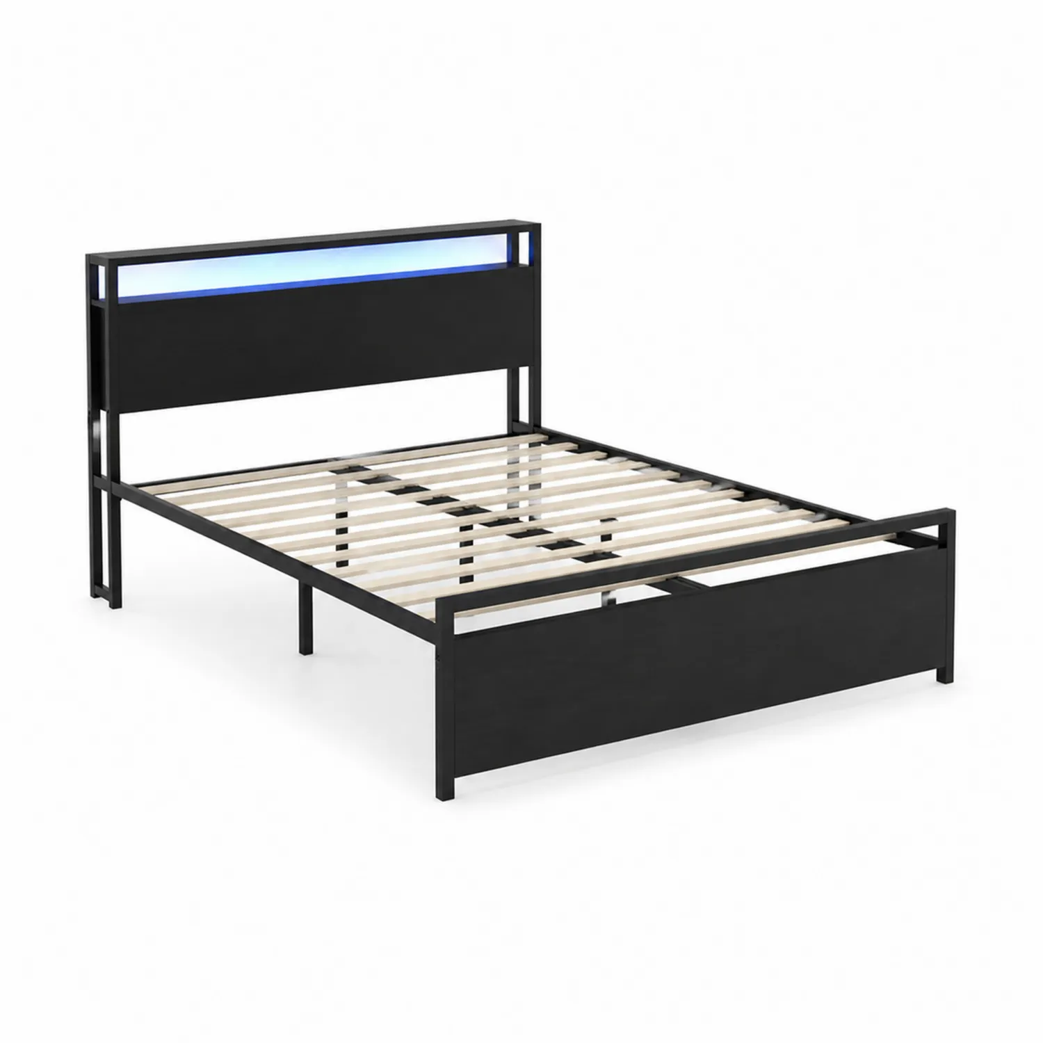 Cama de metal con cabecero LED 200x150cm negro
