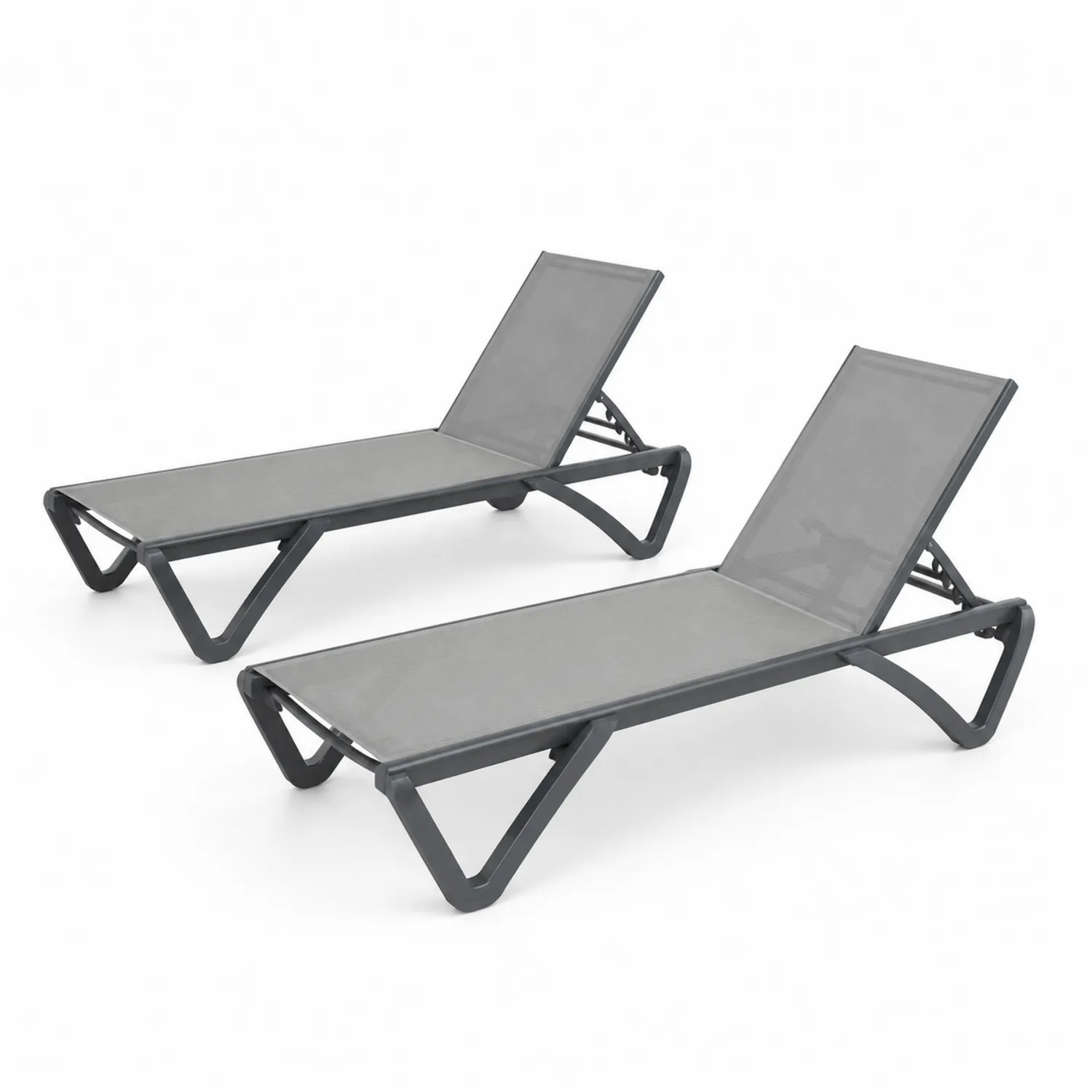 Juego de 2 tumbonas de aluminio y textileno gris