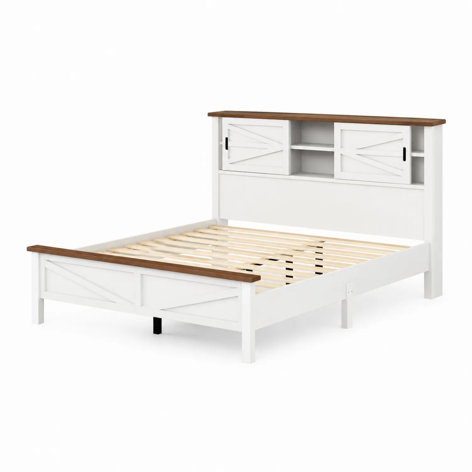 Cama de Madera con Estantería Integrada 200x160 cm Blanco/Marrón