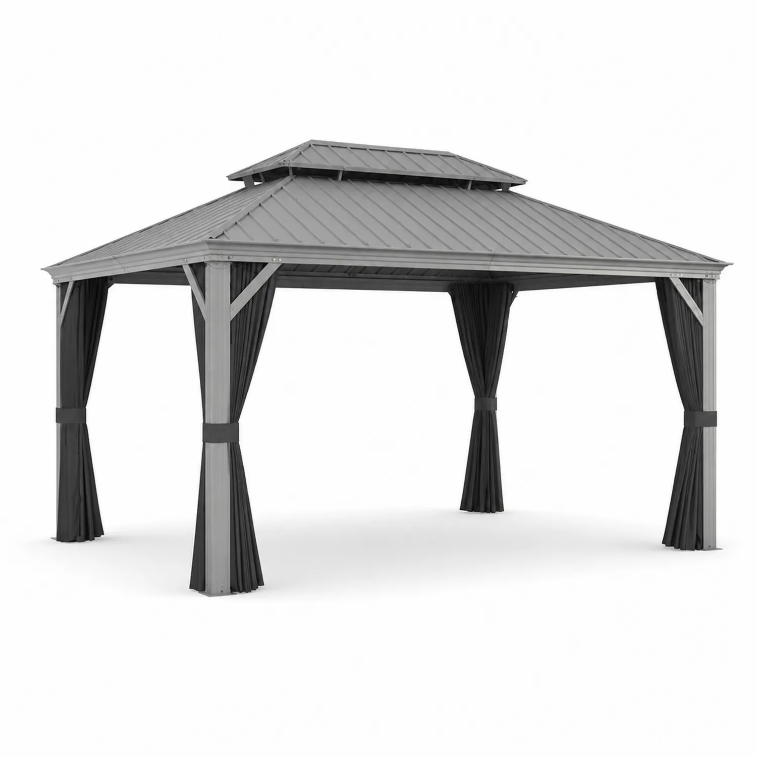 Pérgola de Aluminio y Acero con Cortinas Grises 3x4m
