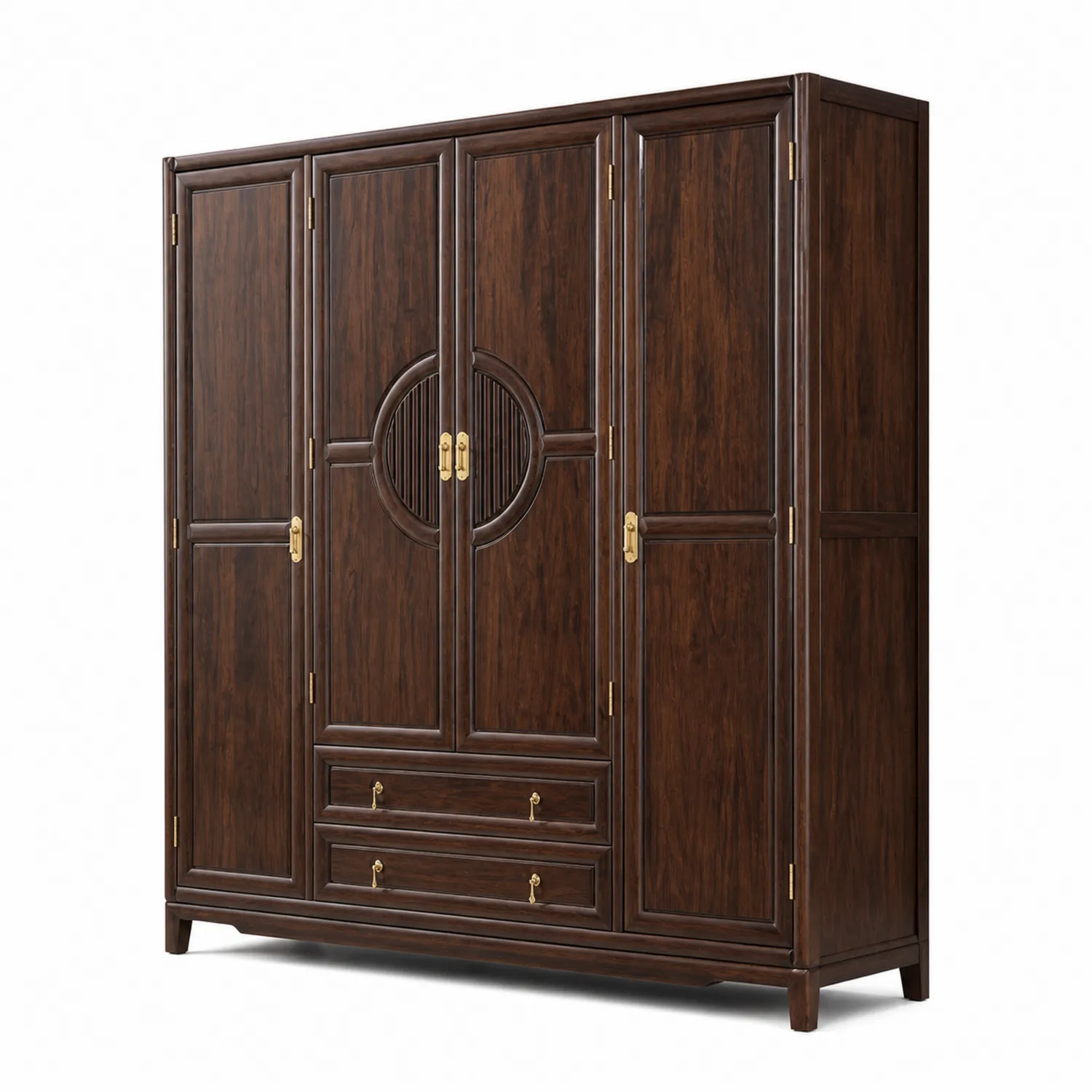 Armario de Madera de Nogal con 4 Puertas y 2 Cajones