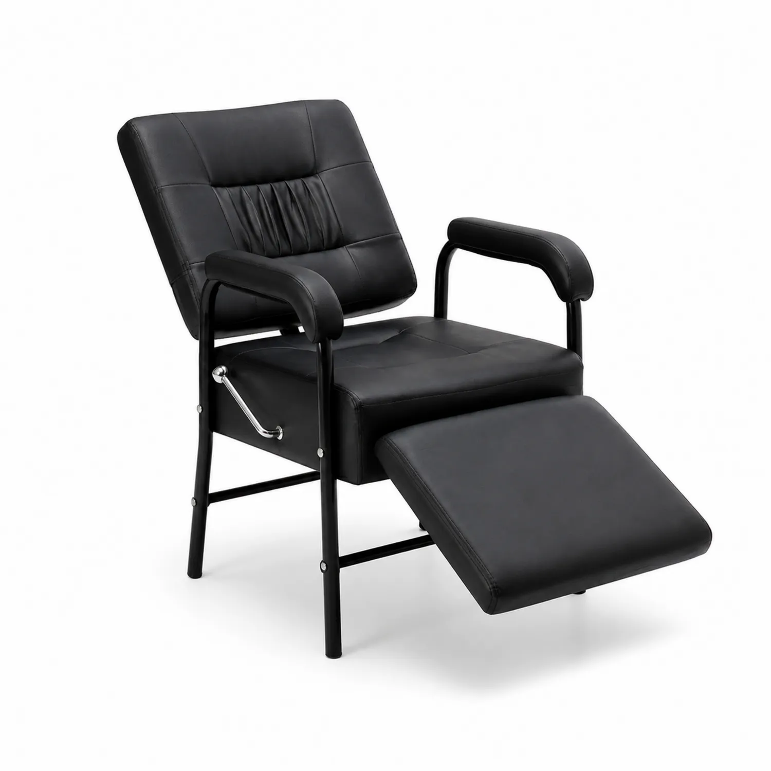 Sillón reclinable de cuero sintético negro con estructura metálica