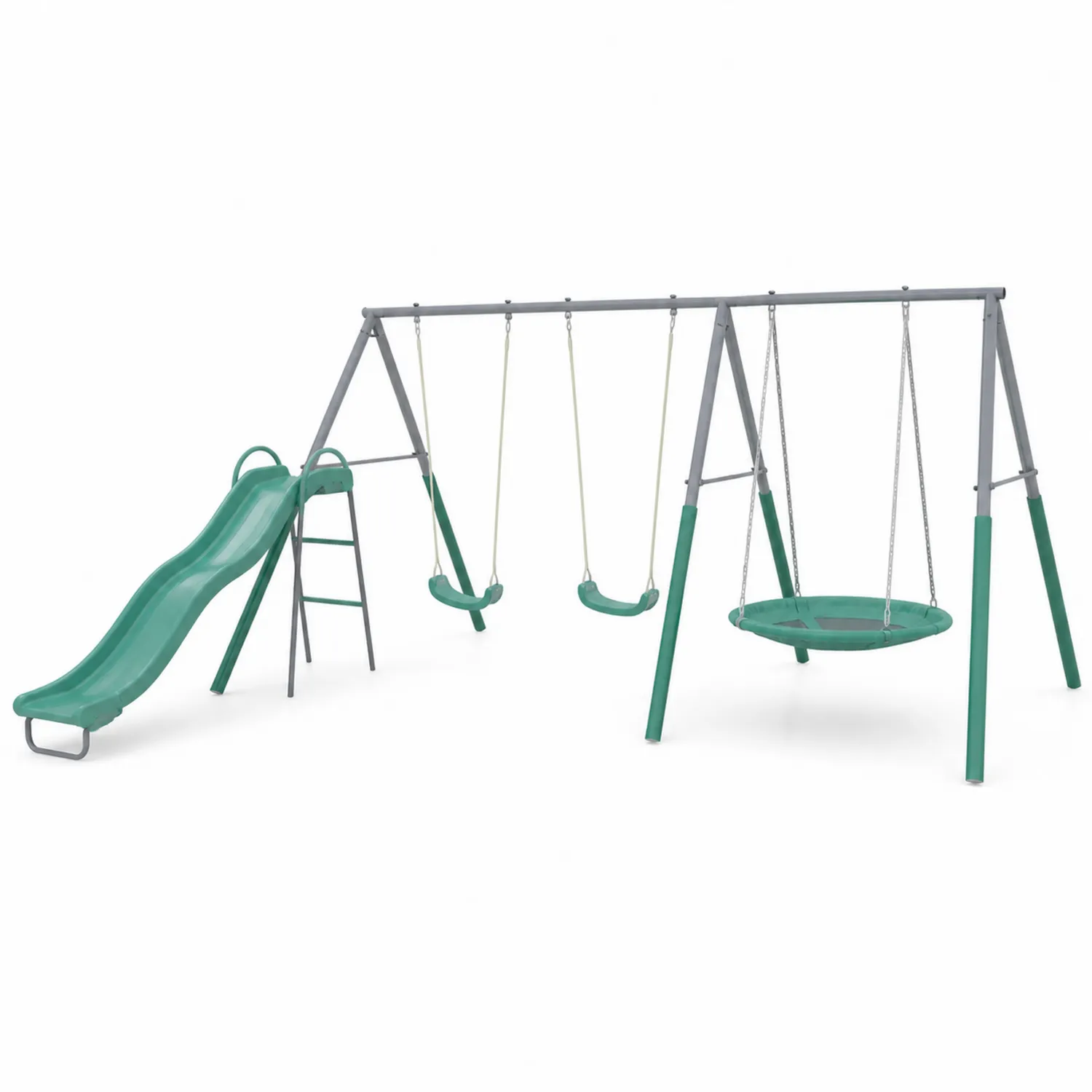 Conjunto de Columpios de Metal y Plástico Verde con Tobogán