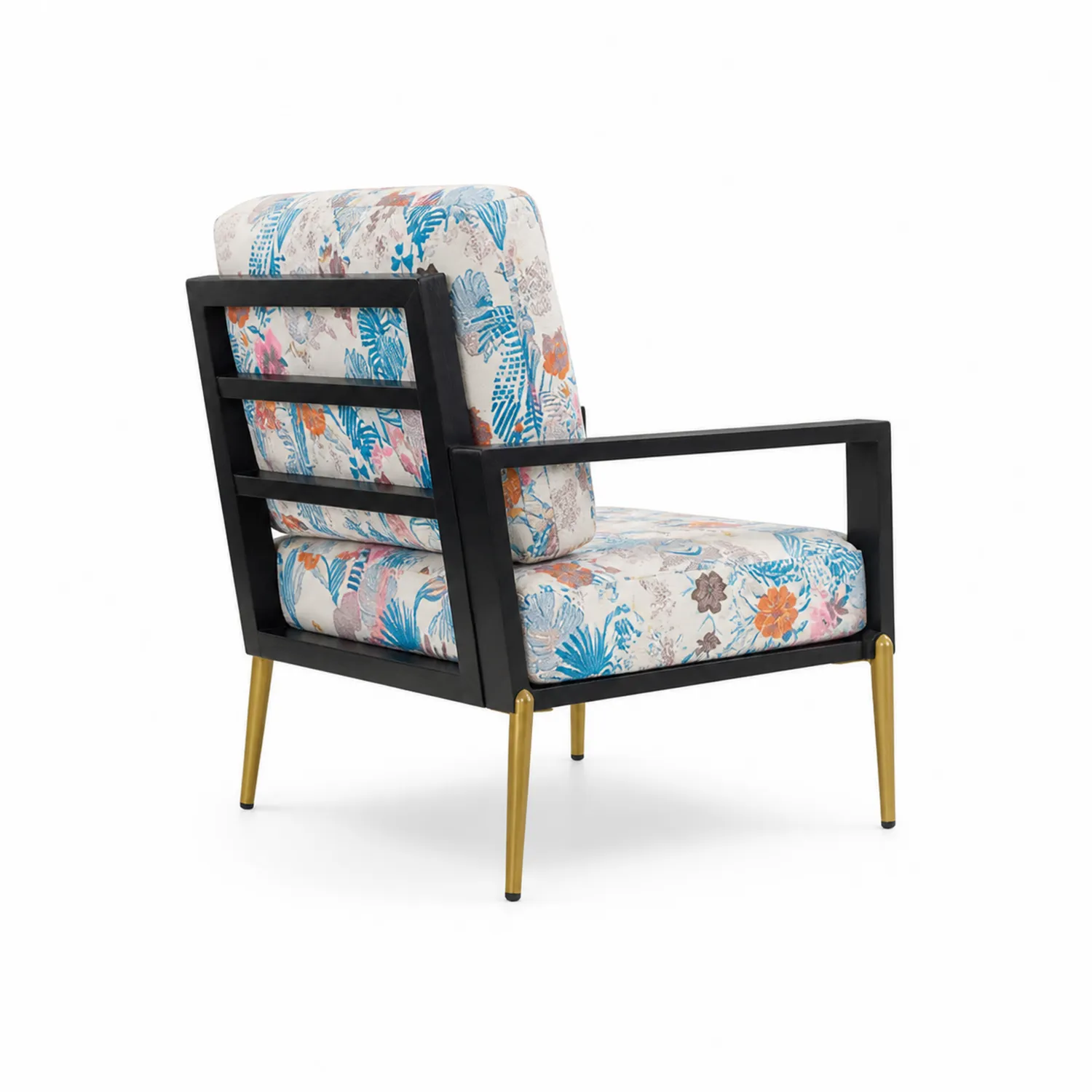 Sillón de Madera con Cojín Floral y Patas Doradas