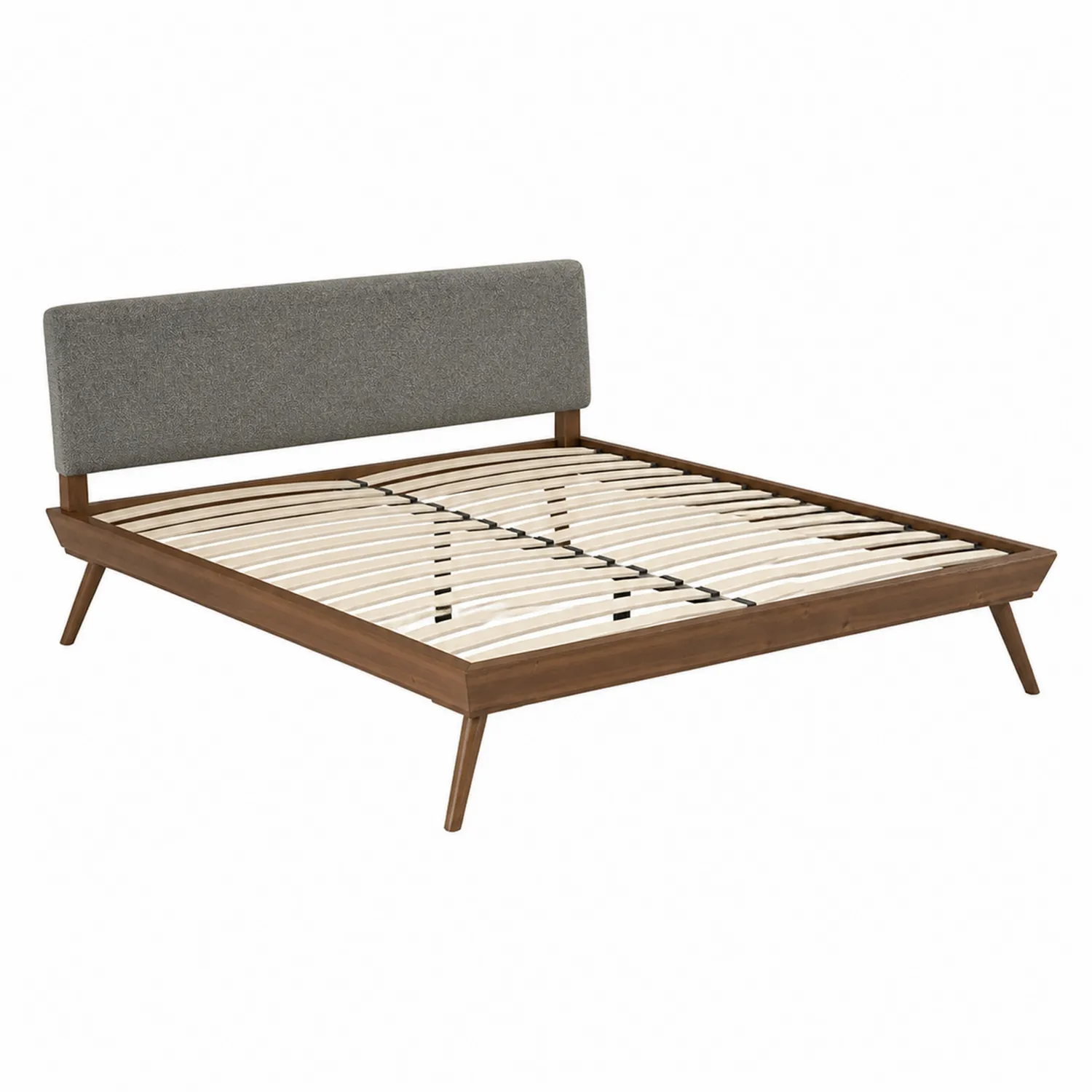 Cama de madera con cabecero tapizado gris 200x160 cm