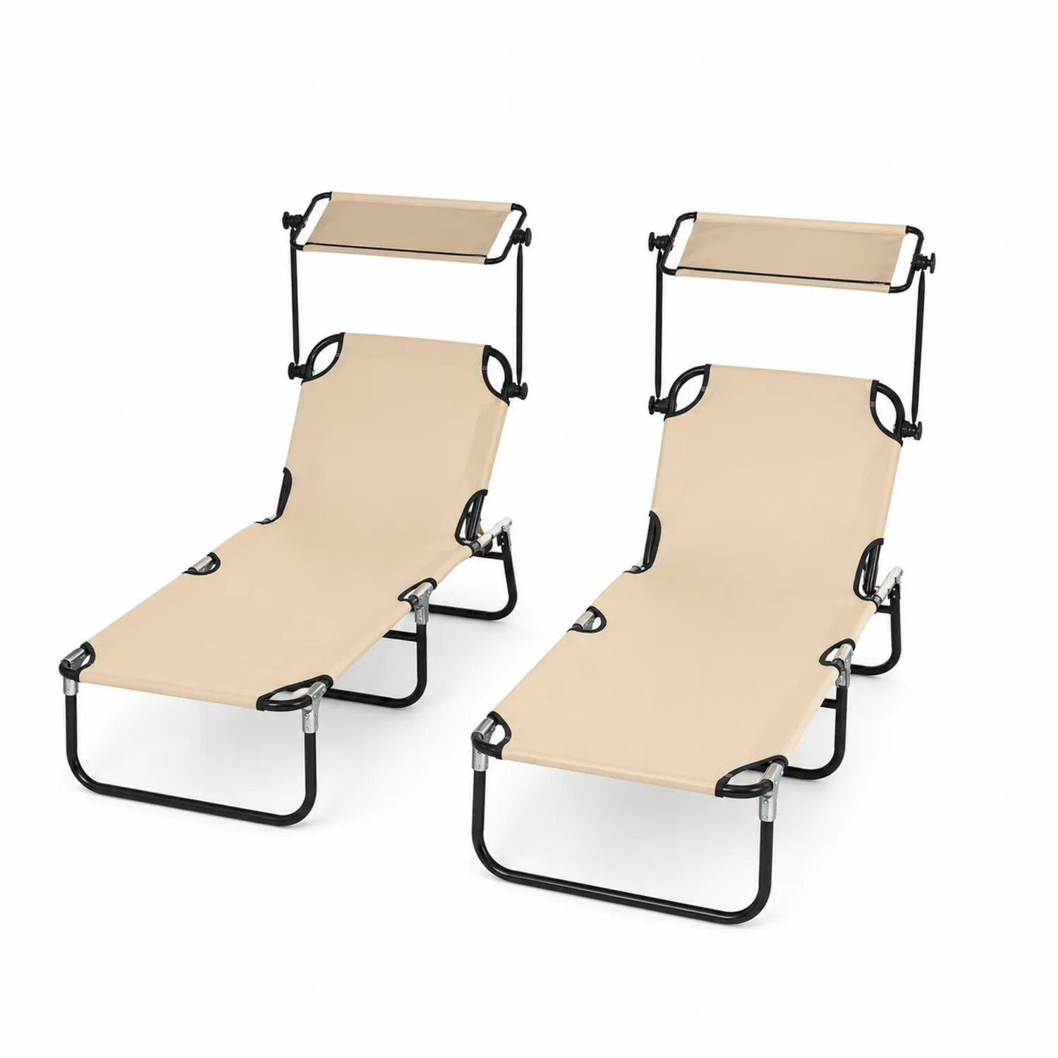 Set de 2 tumbonas con estructura de acero y toldo ajustable, Beige