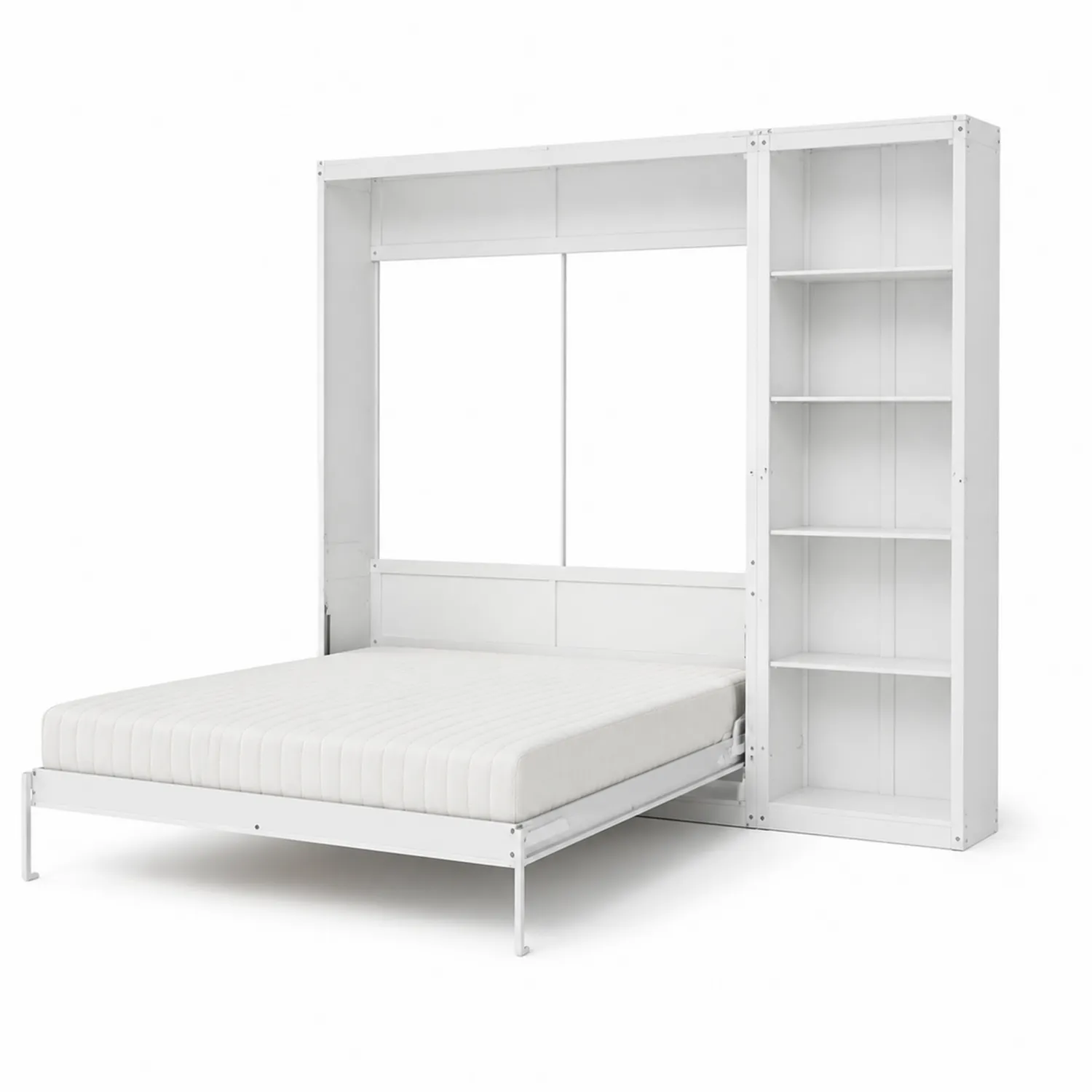 Cama abatible de metal con estantería blanca 200x160 cm