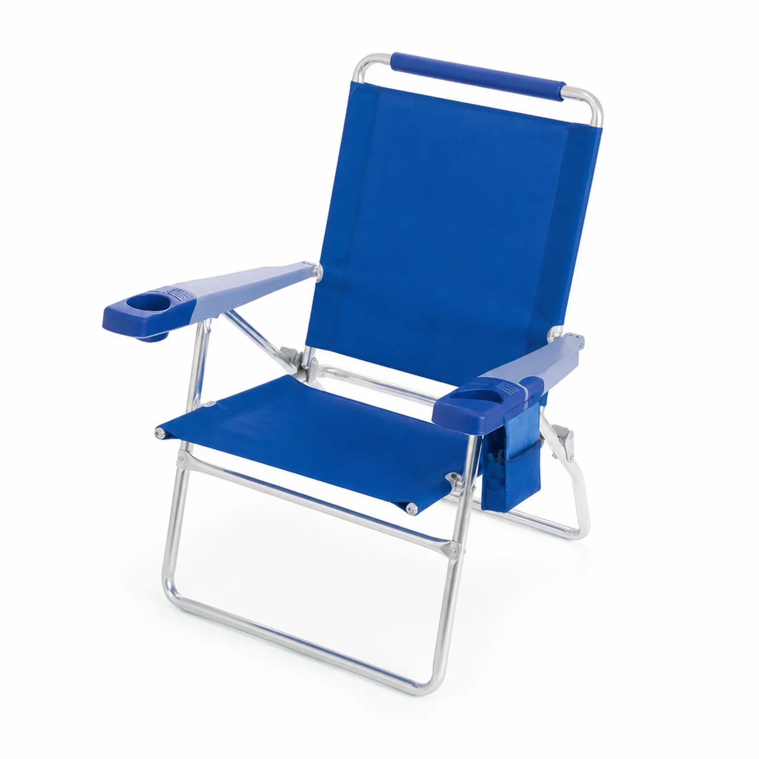 Silla Plegable de Aluminio y Poliéster Azul con Portavasos