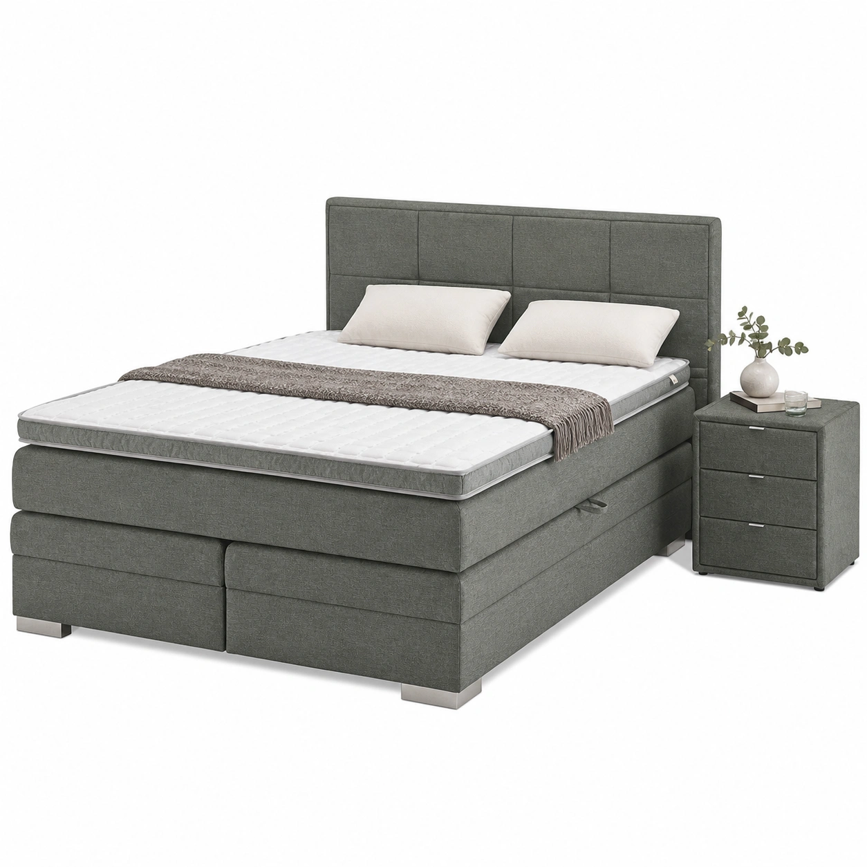 Boxspringbett dunkelgrau Liegeflaeche ca 140x200 cm modernes Polsterbett mit Kopfteil-sweetvora