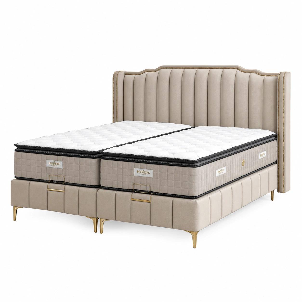 Luxus Polsterbett Boxspringbett mit gepolstertem Kopfteil und Metallfuessen 180x200 cm-sweetvora