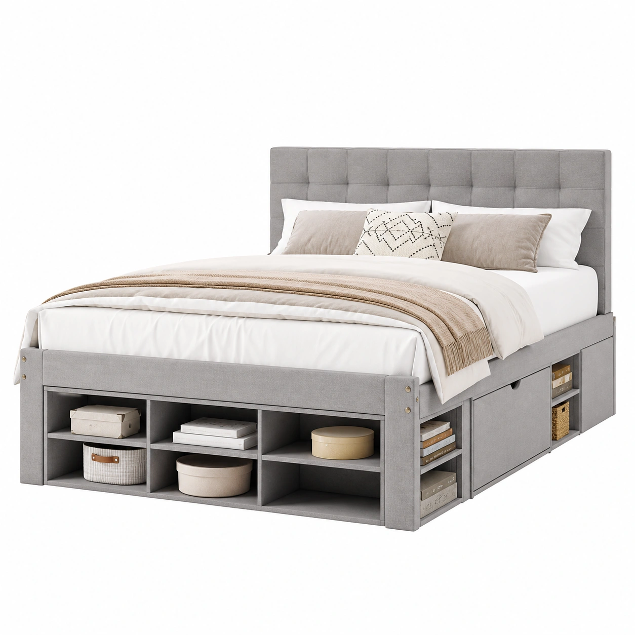 Modernes Polsterbett mit Stauraum und Schubladen 180x200 cm Grau Minimalistisches Design-sweetvora