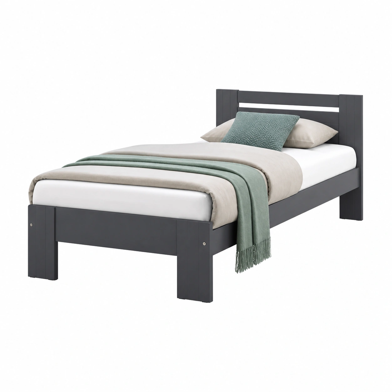 Futonbett Minimalistisch Modern 90x200 cm Grau Holzoptik Plattformbett-sweetvora