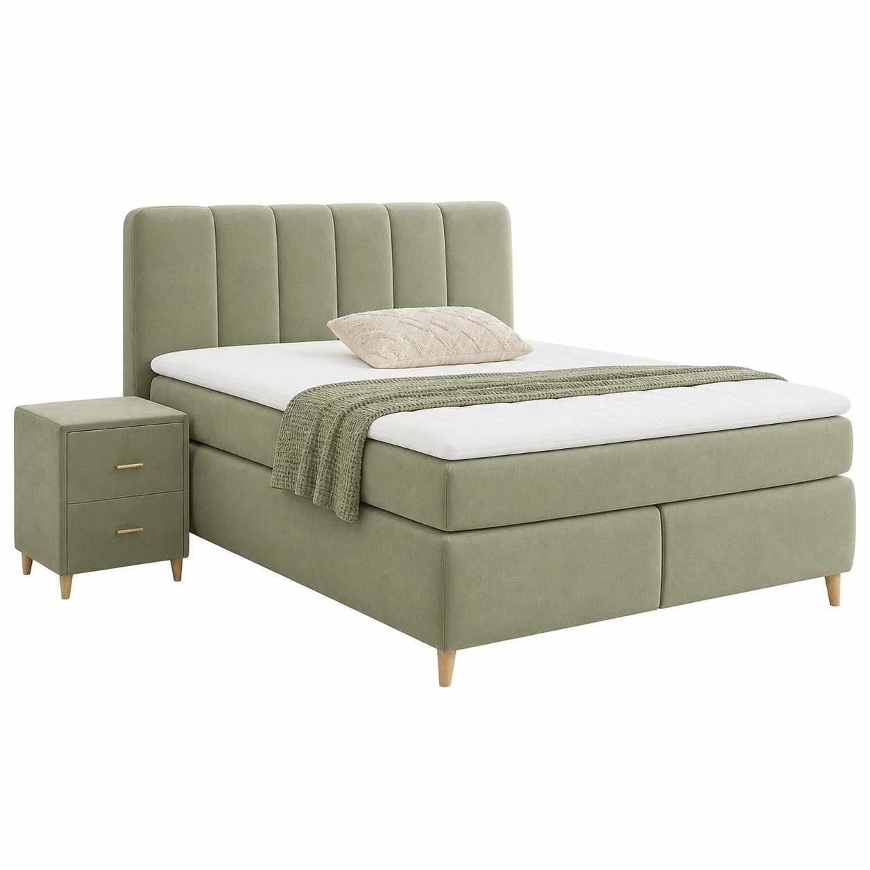 Modernes Boxspringbett 140x200 cm mit gepolstertem Kopfteil und Stauraumfunktion-sweetvora