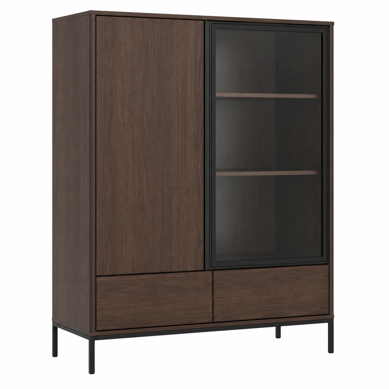 Modernes Highboard Schrank Glas Holz 2 Tueren 2 Schubladen 114x42x156 cm Dunkelbraun-sweetvora