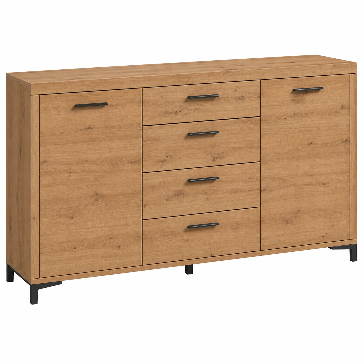 Kommode Modern Holzoptik Eiche Natur 3 Tueren 4 Schubladen 180x92x40 cm-sweetvora