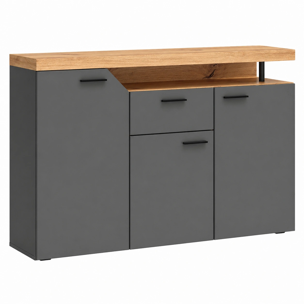 Moderne Kommode mit 3 Tueren und 1 Schublade in Weiß und Holzoptik 138x91x40 cm-sweetvora