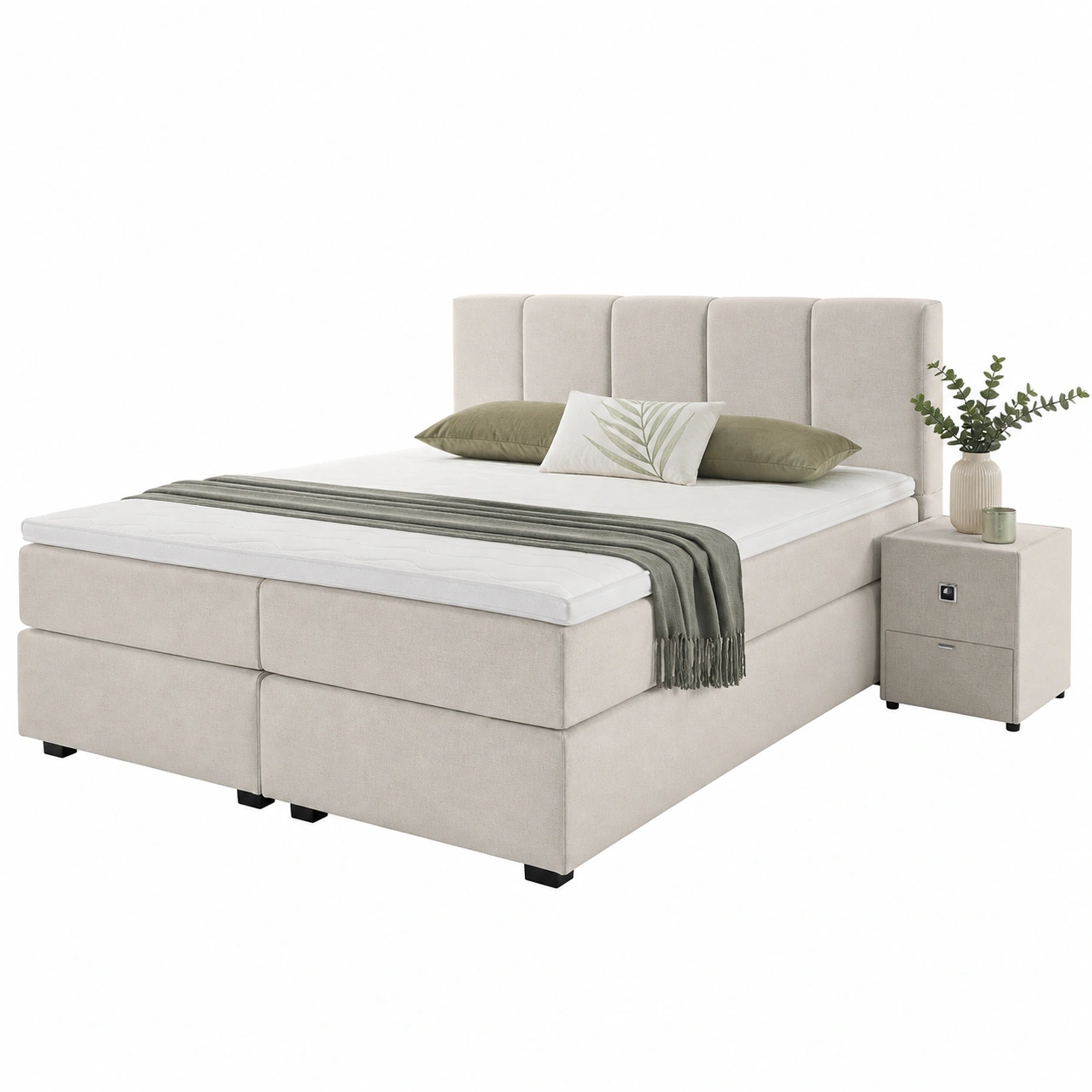 Boxspringbett 160x200 cm Polsterbett mit gepolstertem Kopfteil Stoff Beige Modern-cozyixo
