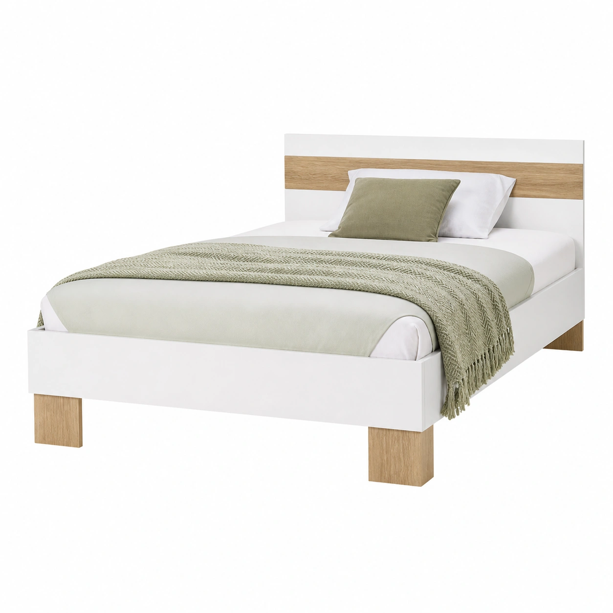 Futonbett 140x200 cm Weiss Eiche Optik Modernes Plattformbett mit Kopfteil-cozyixo