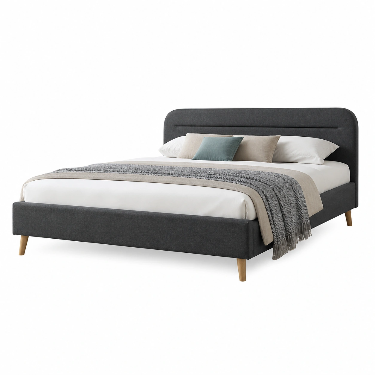 Futonbett 140x200 cm Polsterbett Modern Schwarz Doppelbett Holzbeine Minimalistisch-cozyixo