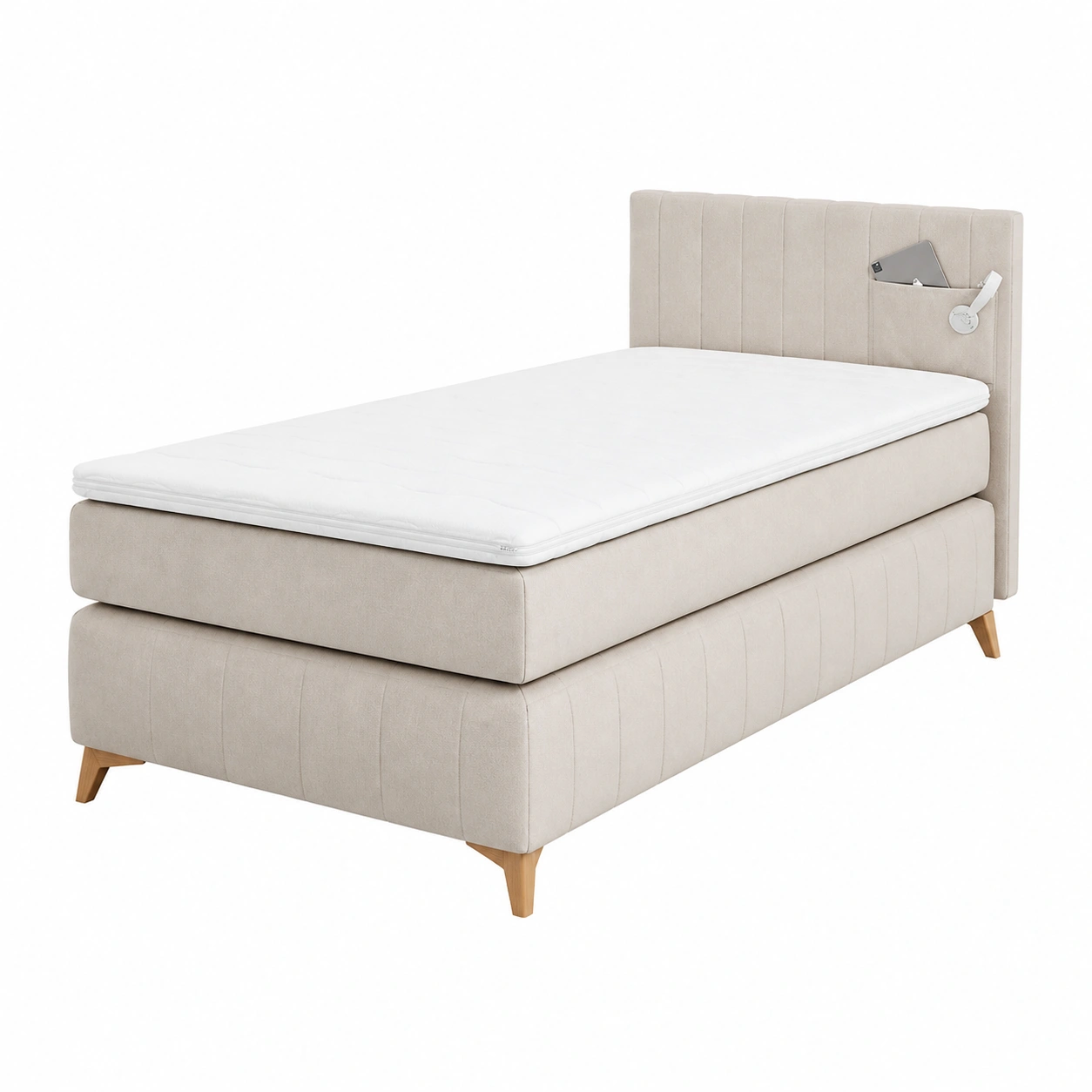 Boxspringbett Stoffbett pistazie 100x200 cm mit gepolstertem Kopfteil und Holzfuessen-cozyixo