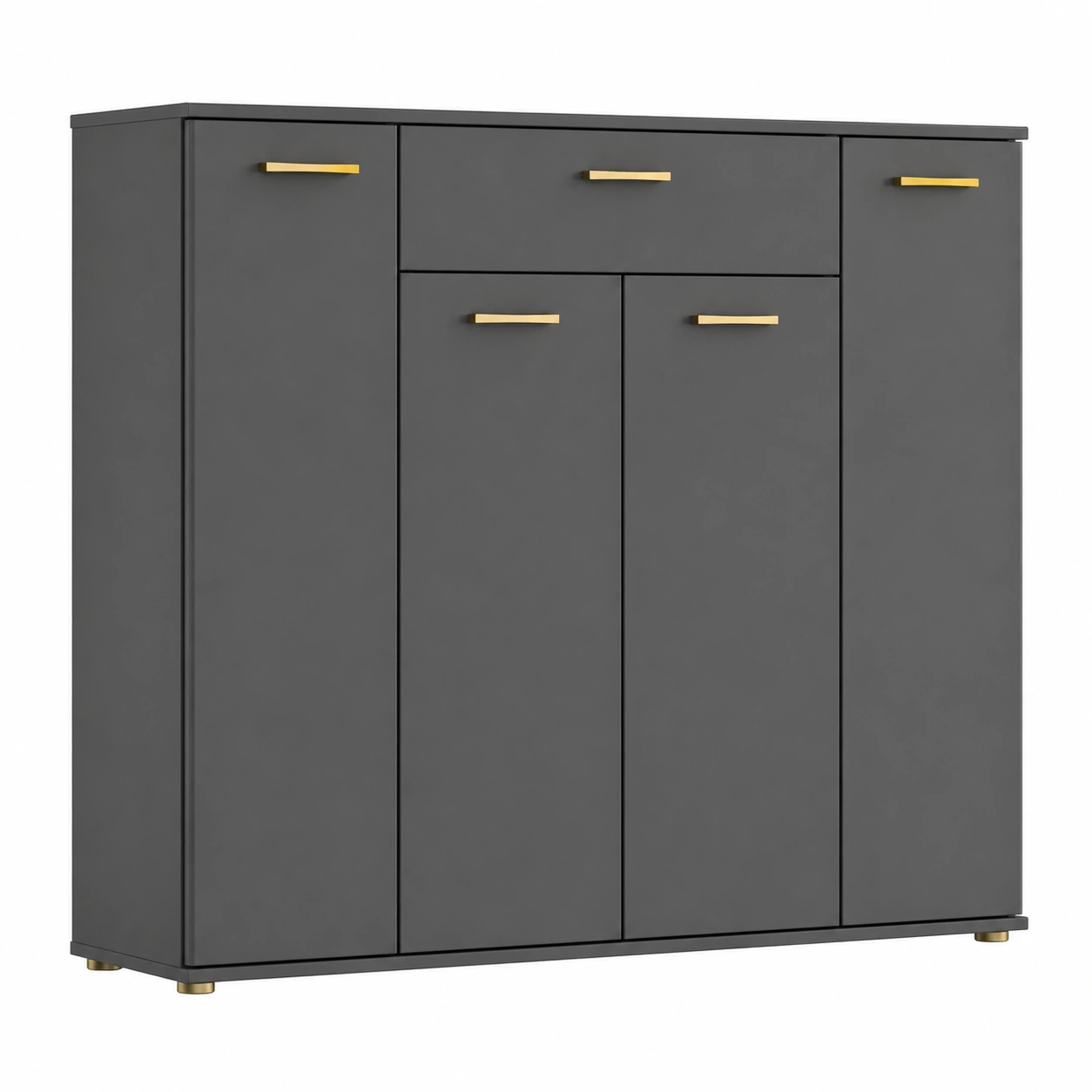 Kommode Modern Anthrazit Matt mit Goldgriffen 4-Tuerig Grosses Sideboard-cozyixo