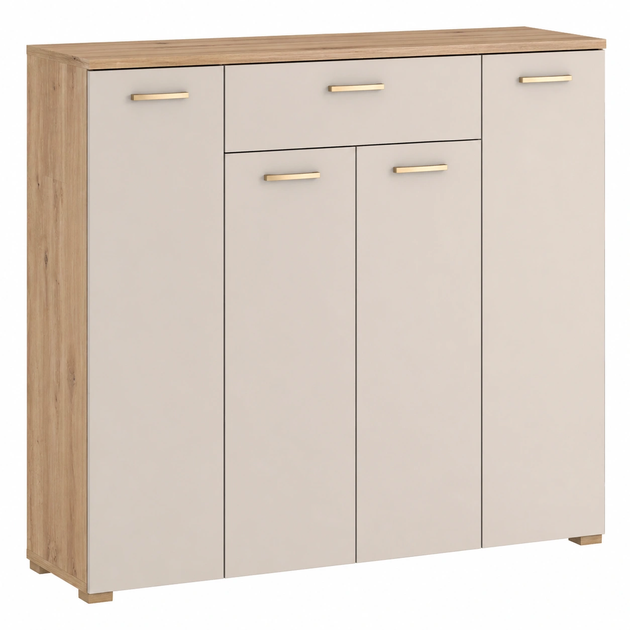 Moderne Kommode 5 Tueren 1 Schublade Weiß Holzoptik 139x121x35 cm-cozyixo